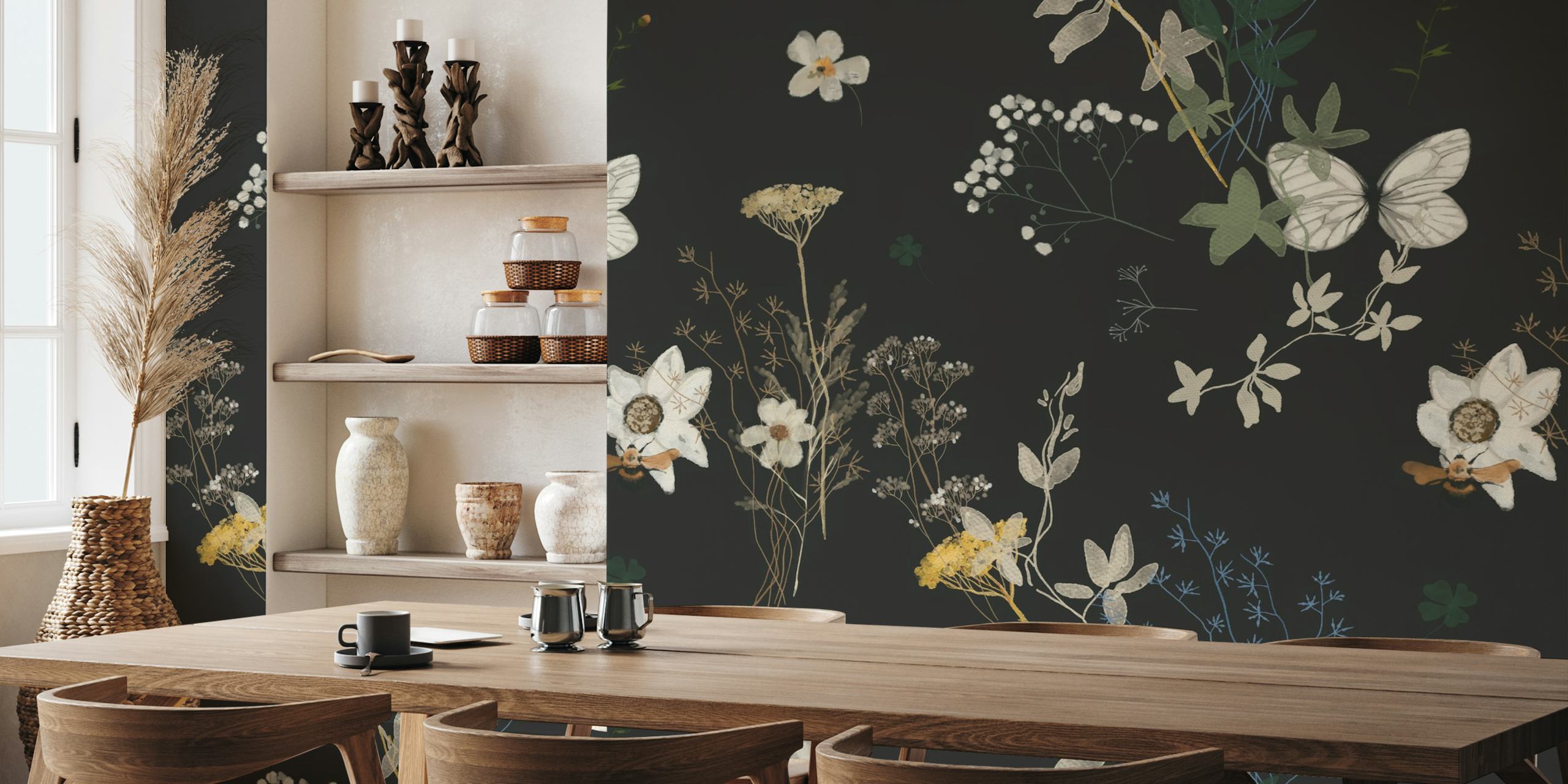 Wild Meadow on Off-Black wallpaper in a room
