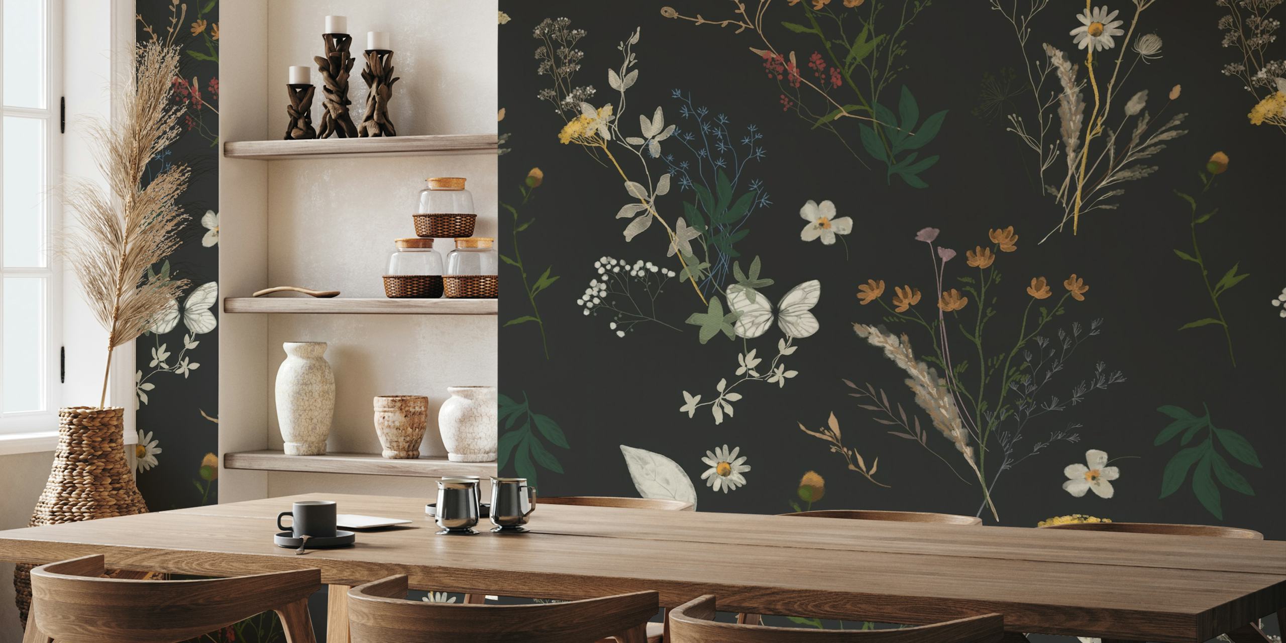 Dark Wildflower Pattern wallpaper in a room