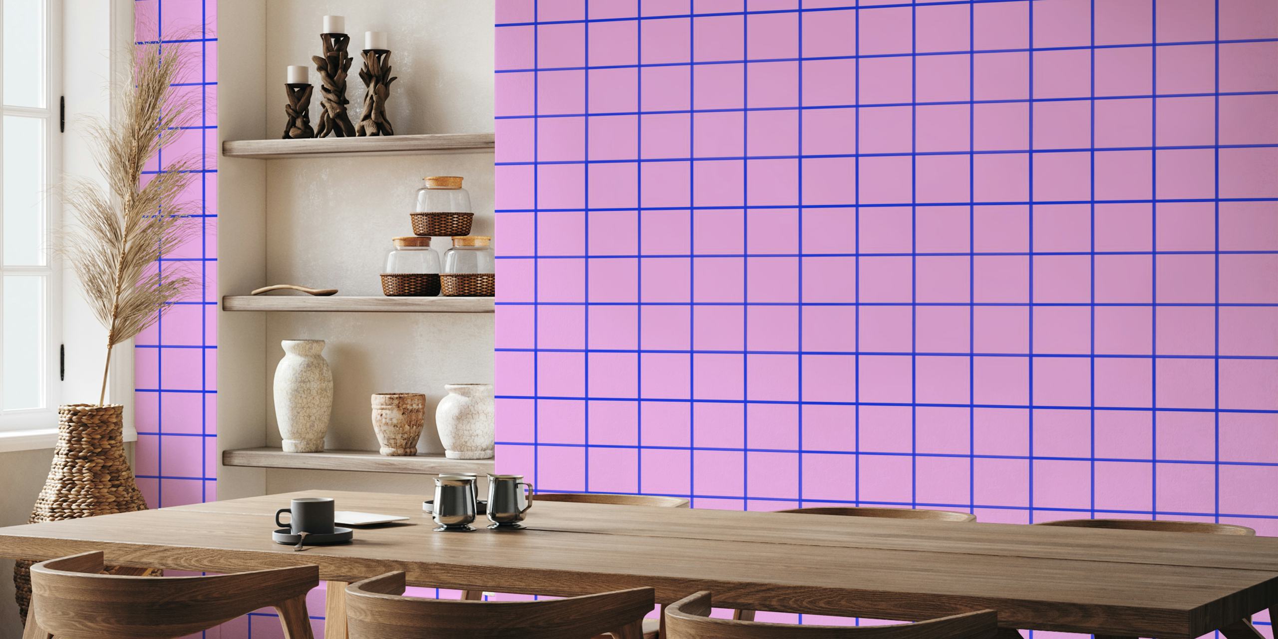 Fresh pink blue grouted tiles tapet i et rum