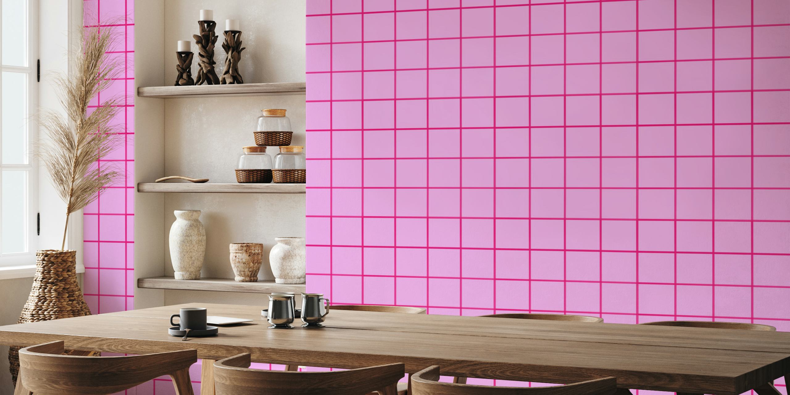 Fresh pink fuchsia grouted tiles tapettisuunnittelu