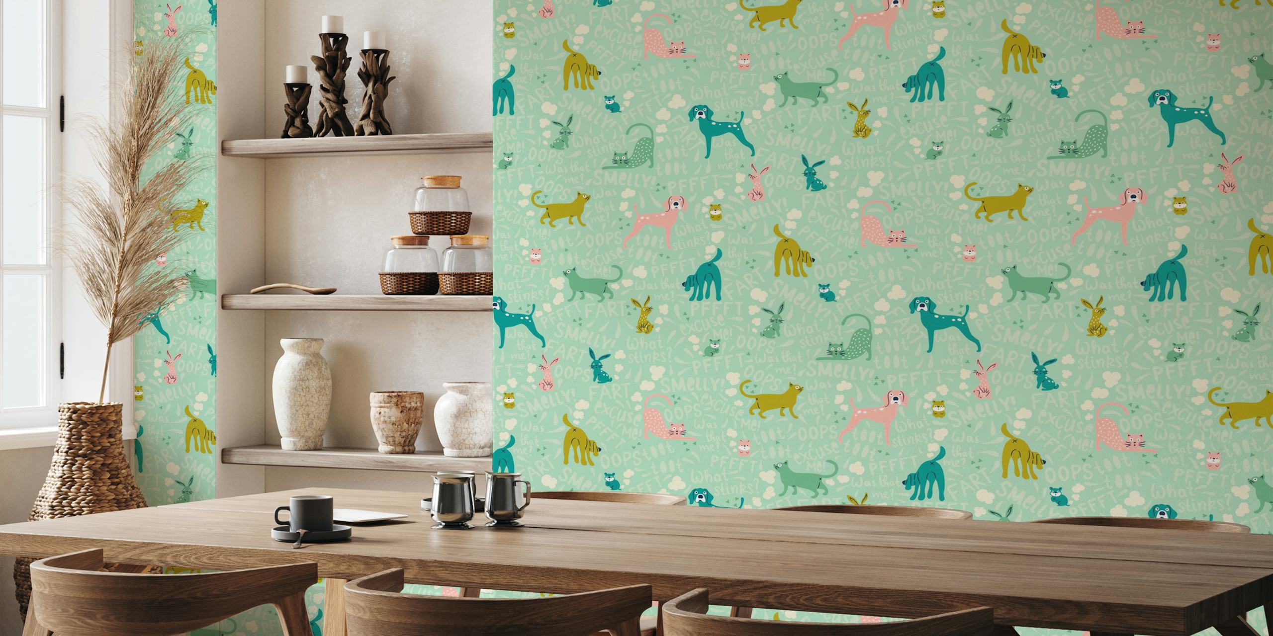 Farting pets wallpaper in a cozy room