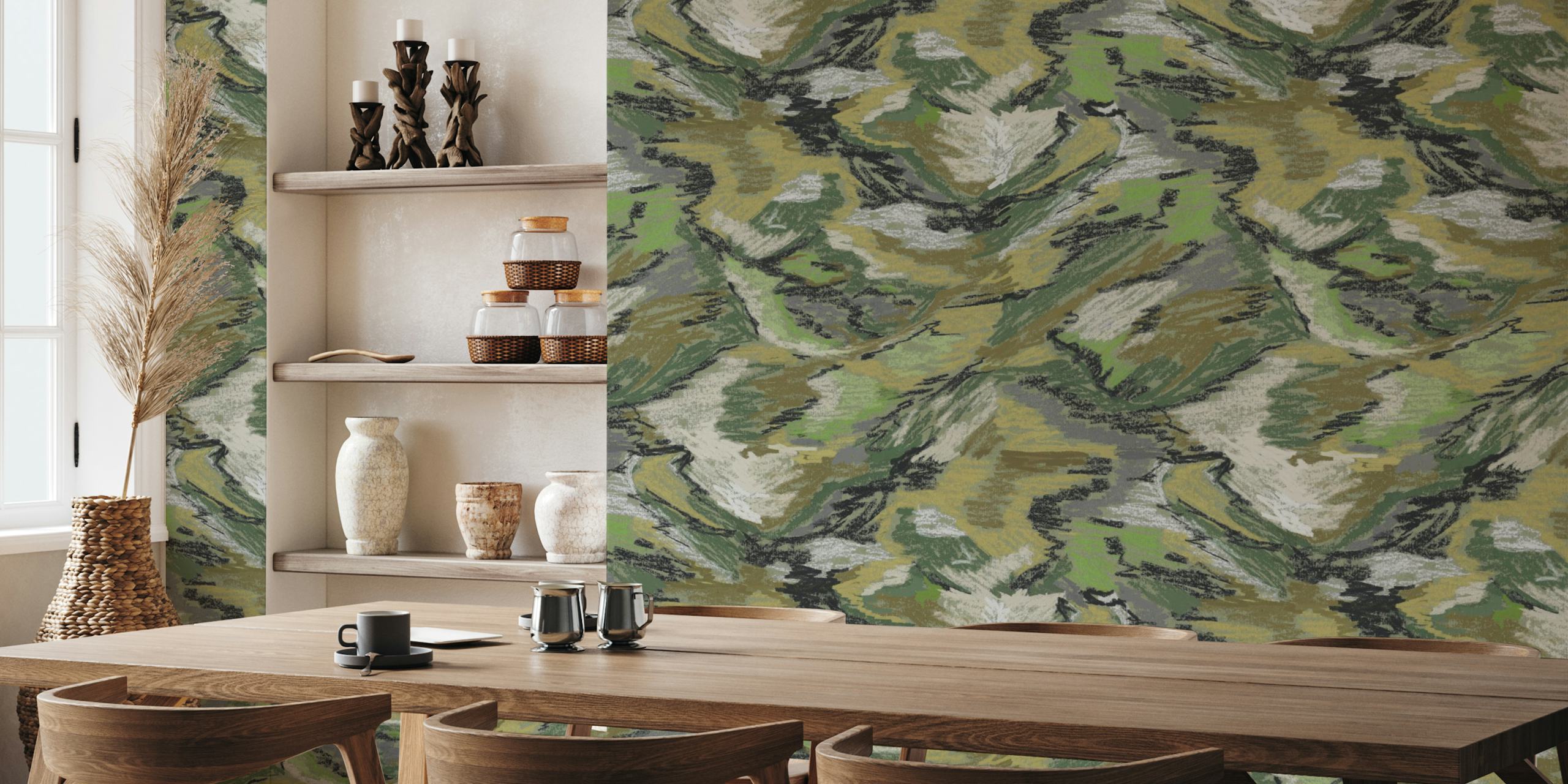 Carta da parati Camouflage Wilderness Textures in una stanza