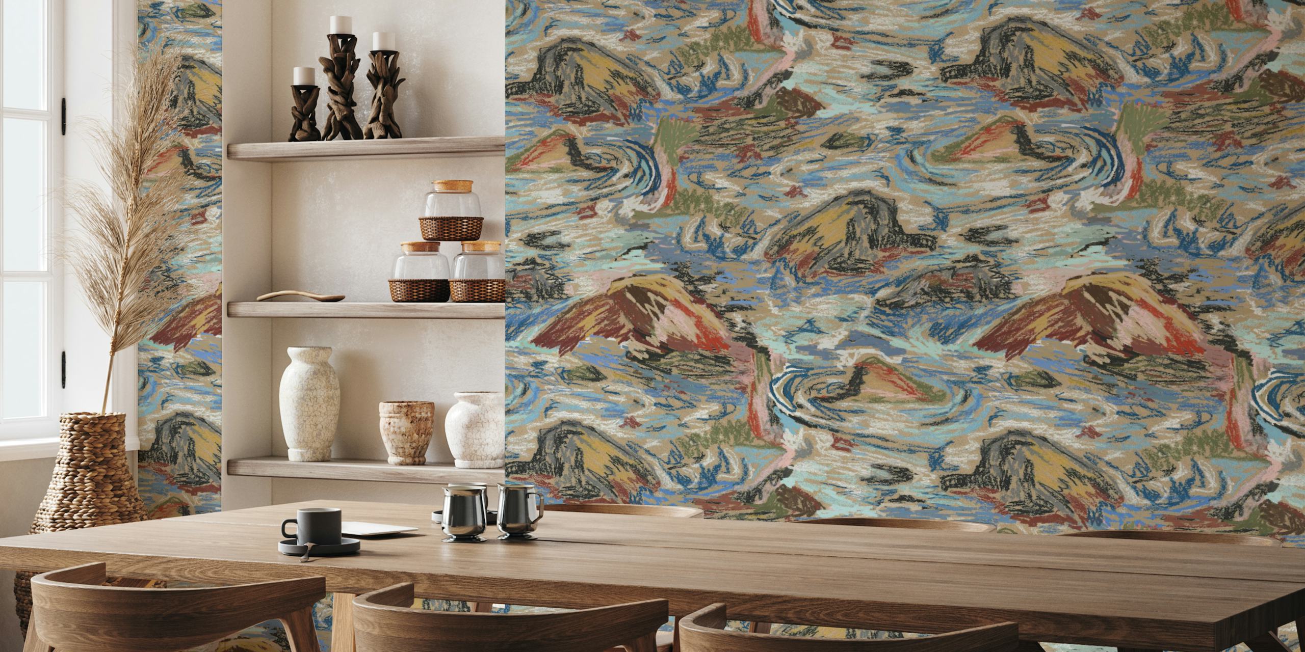 Vibrant Coastal Swirls wallpaper in a room