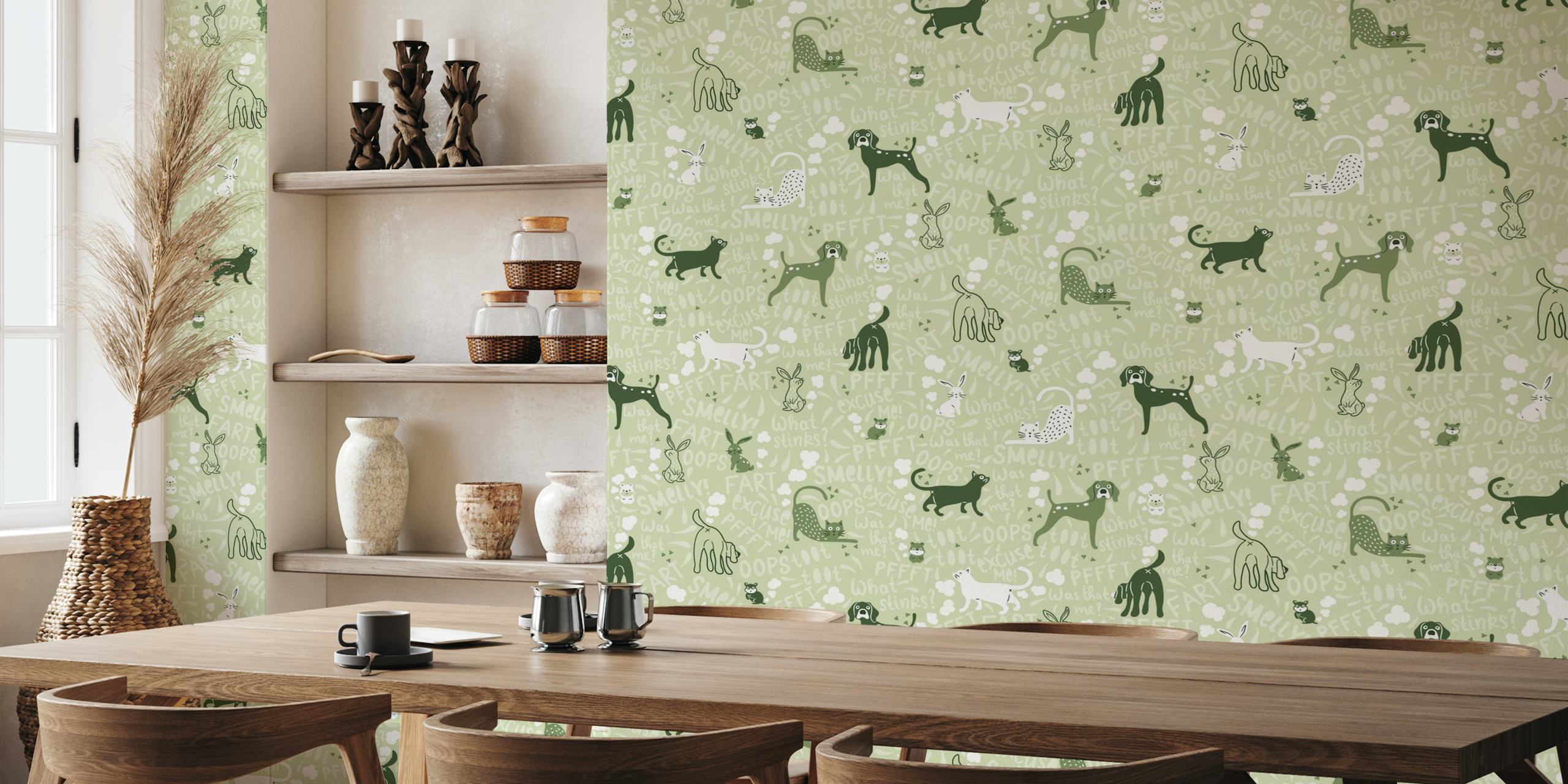 Farting pets wallpaper in a room
