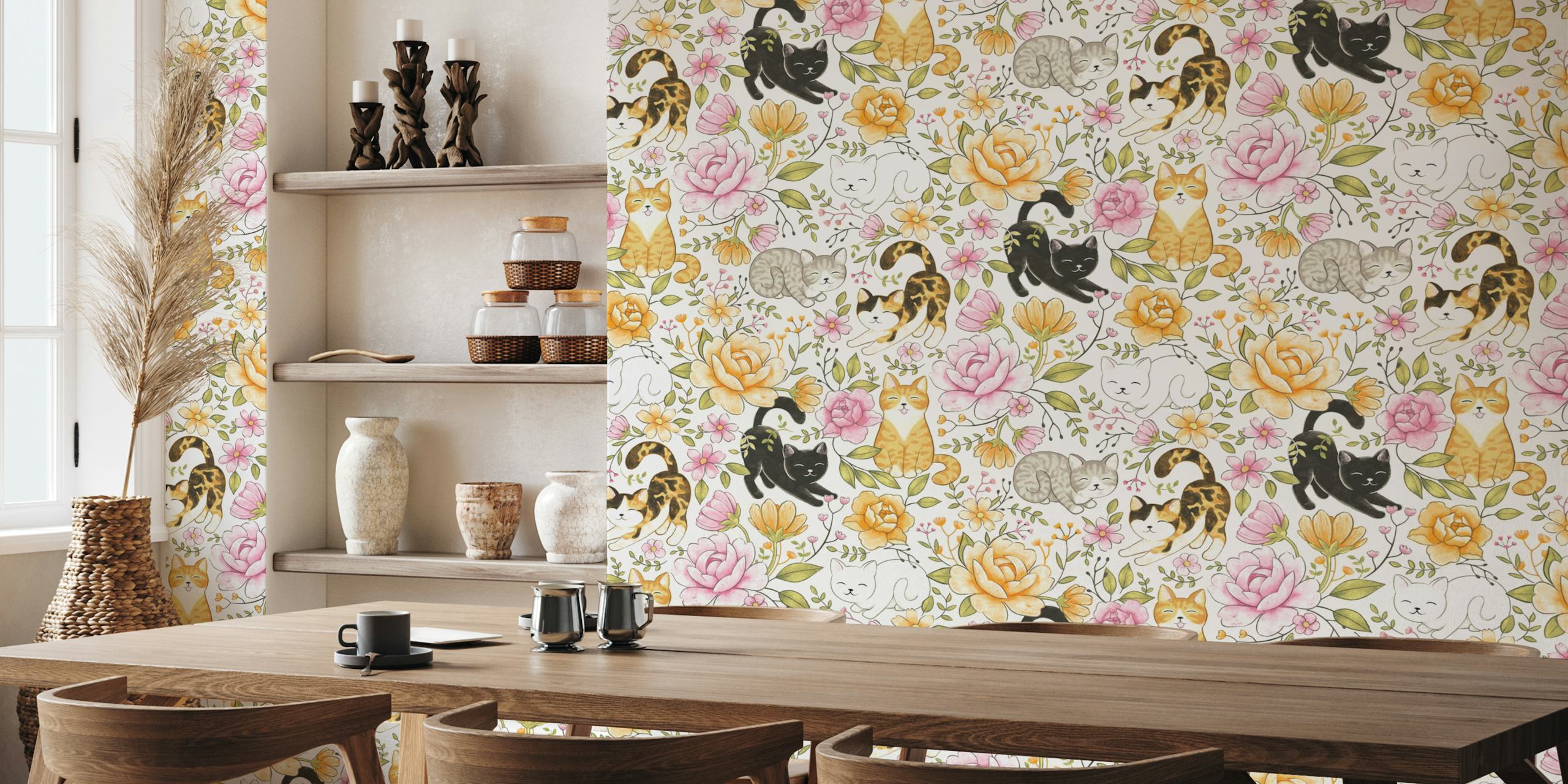 Cottage Cat Coquette wallpaper in a room