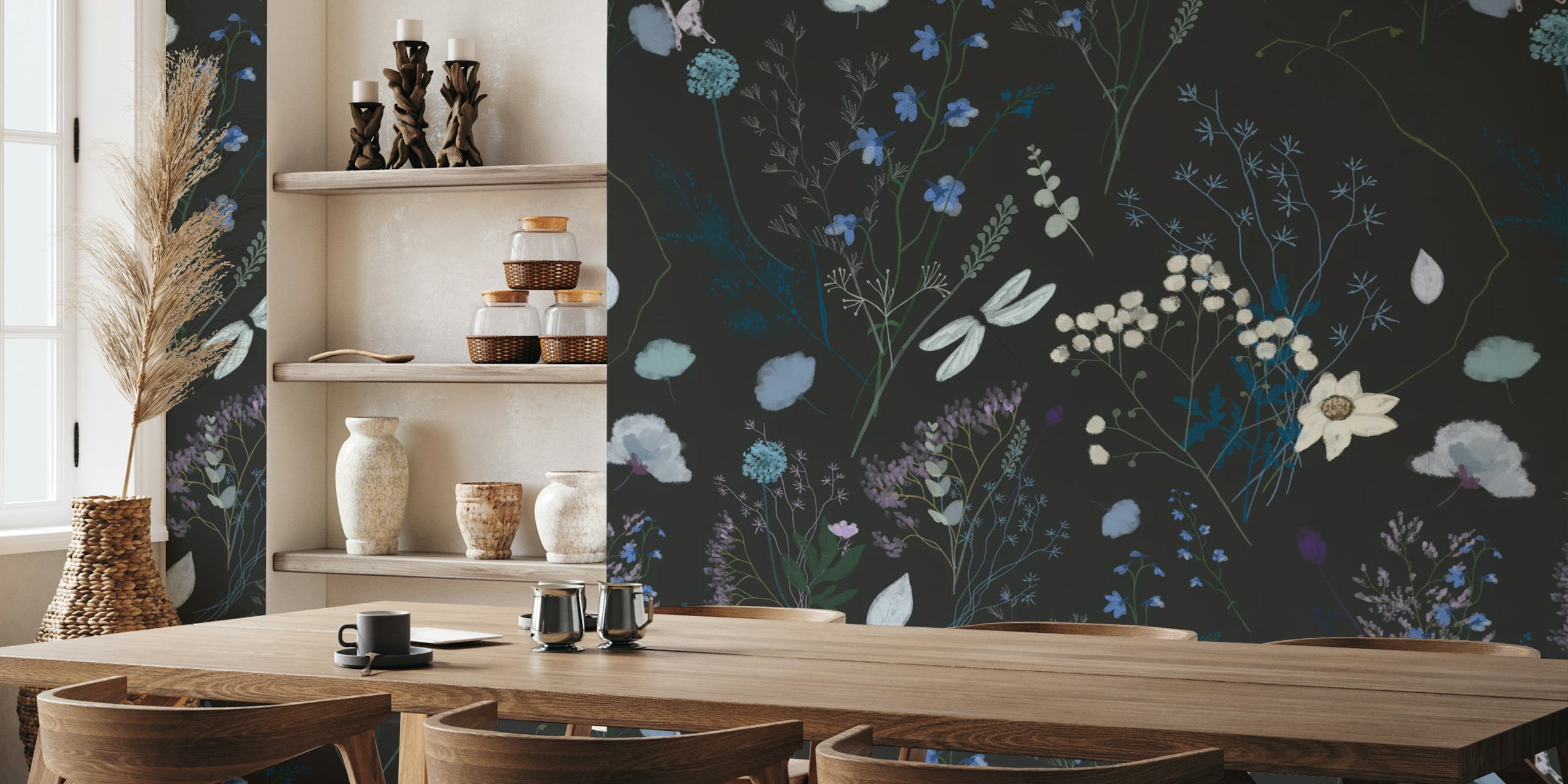 Papier peint Night Garden Floral Pattern dans une pièce