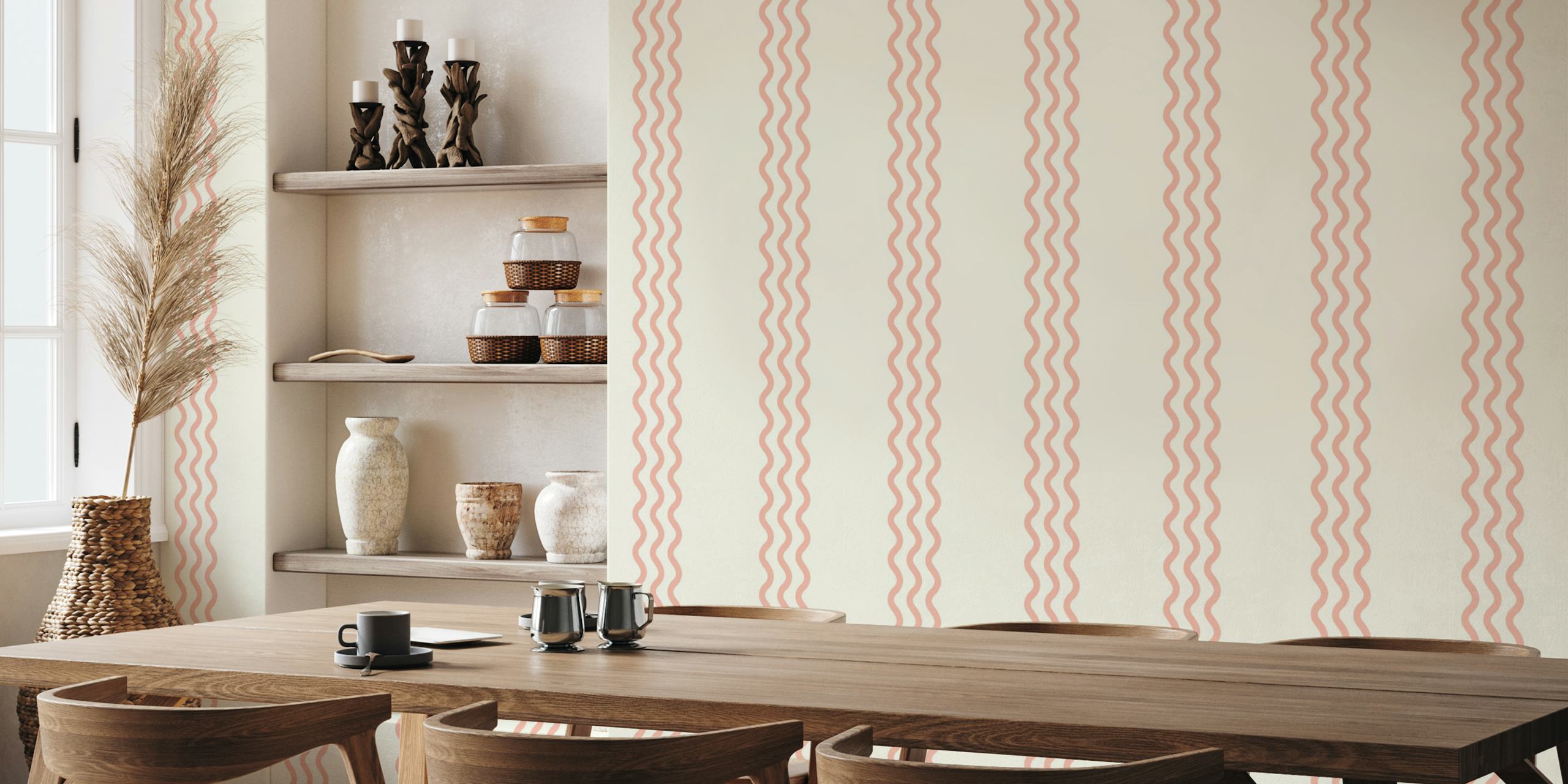 Peach Wavy Stripes tapet vist i et værelse