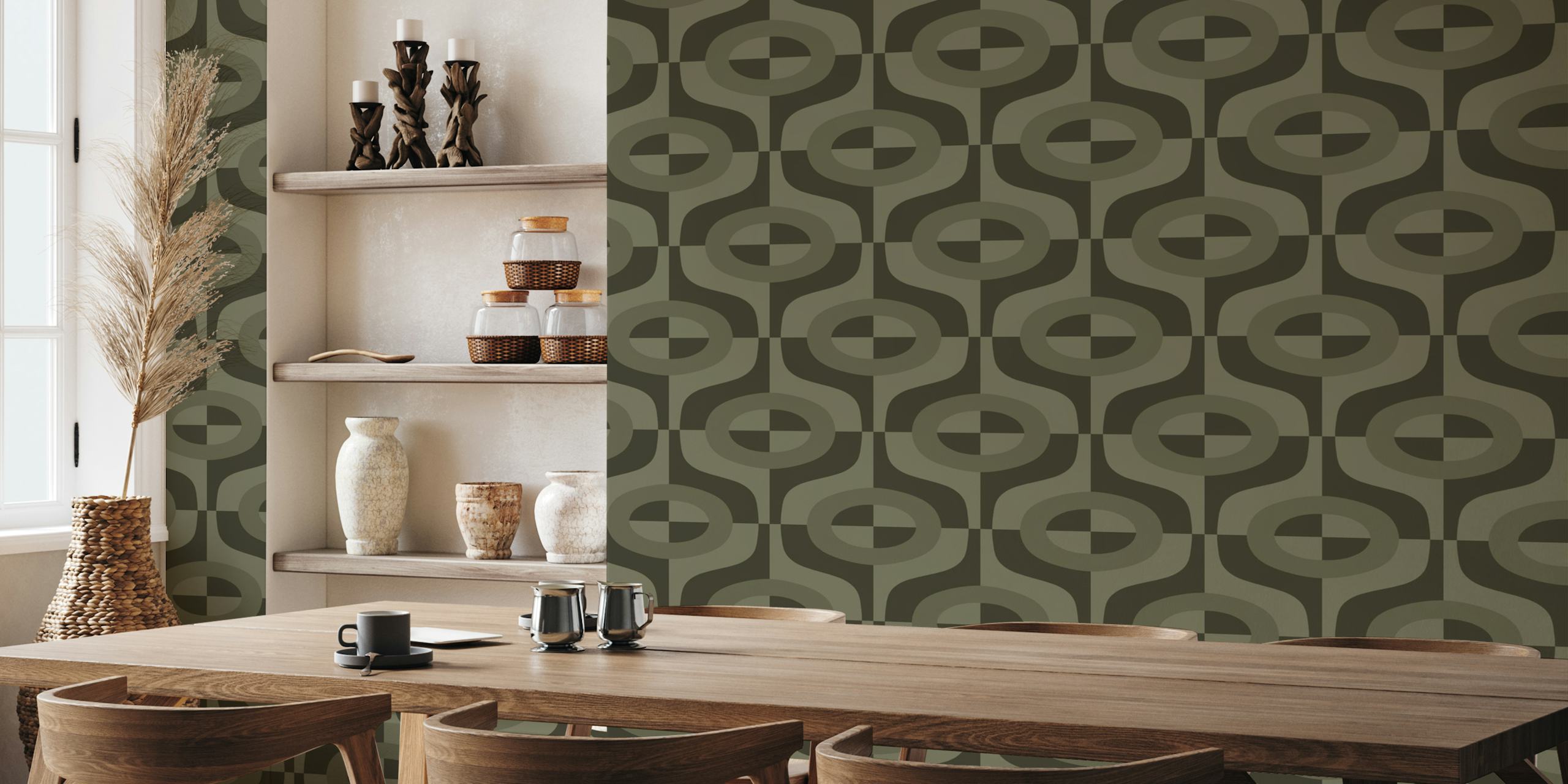 Papel de parede Retro Vibe Green em um quarto