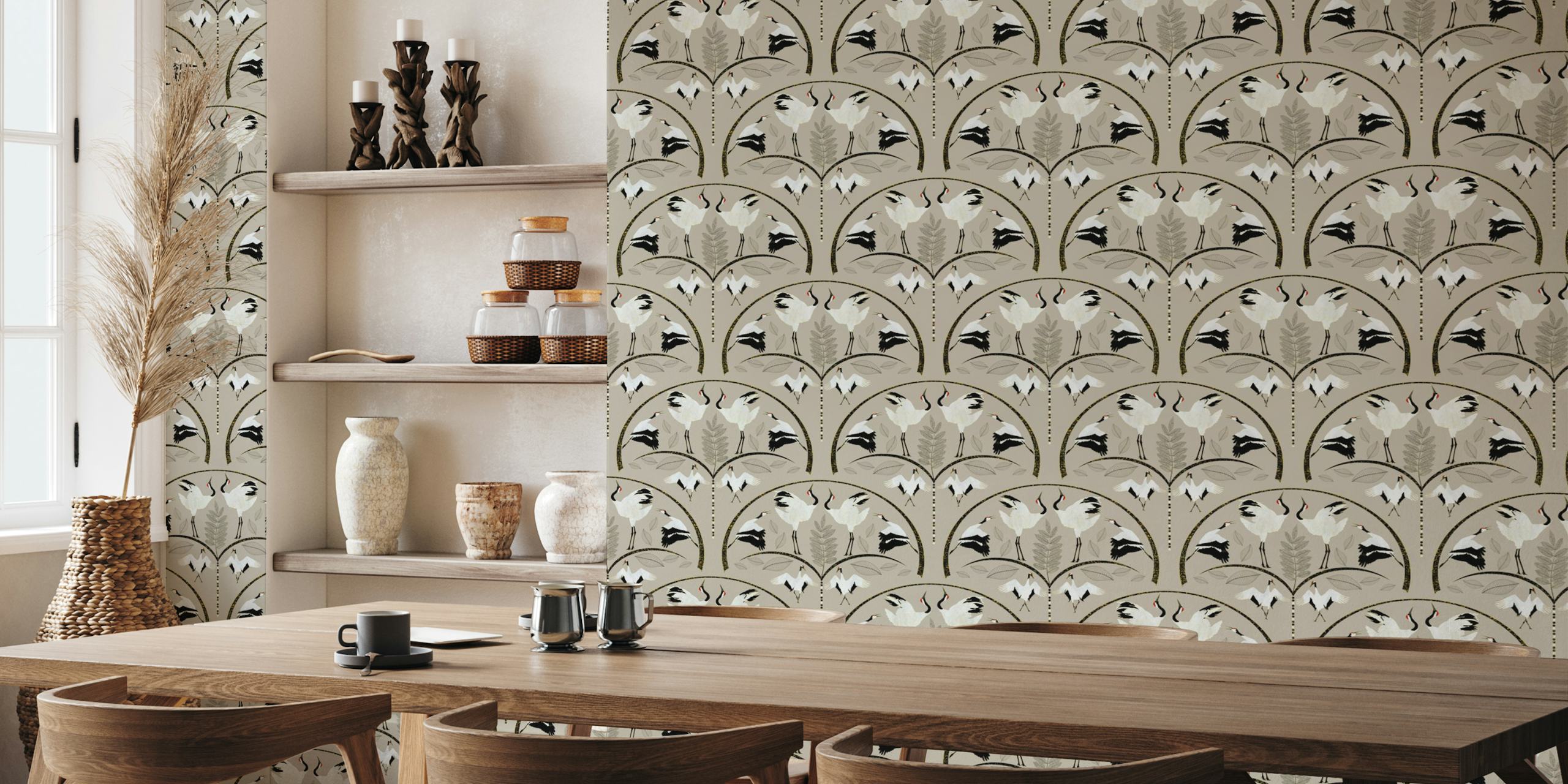 Papel de parede Art Deco Cranes em um quarto