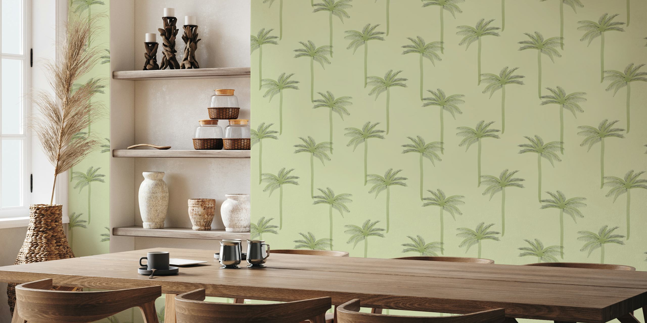 Dreamy Watercolor Palmtrees-behang in een kamer