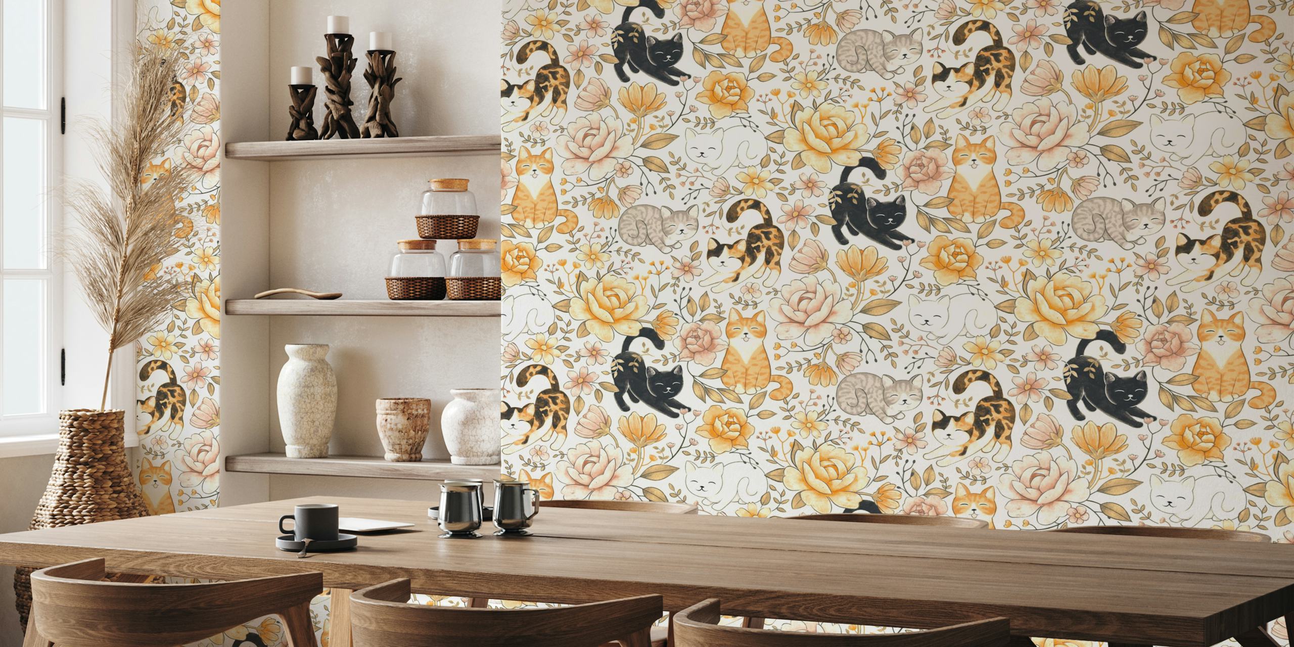 Cottage Cat Coquette wallpaper in a room