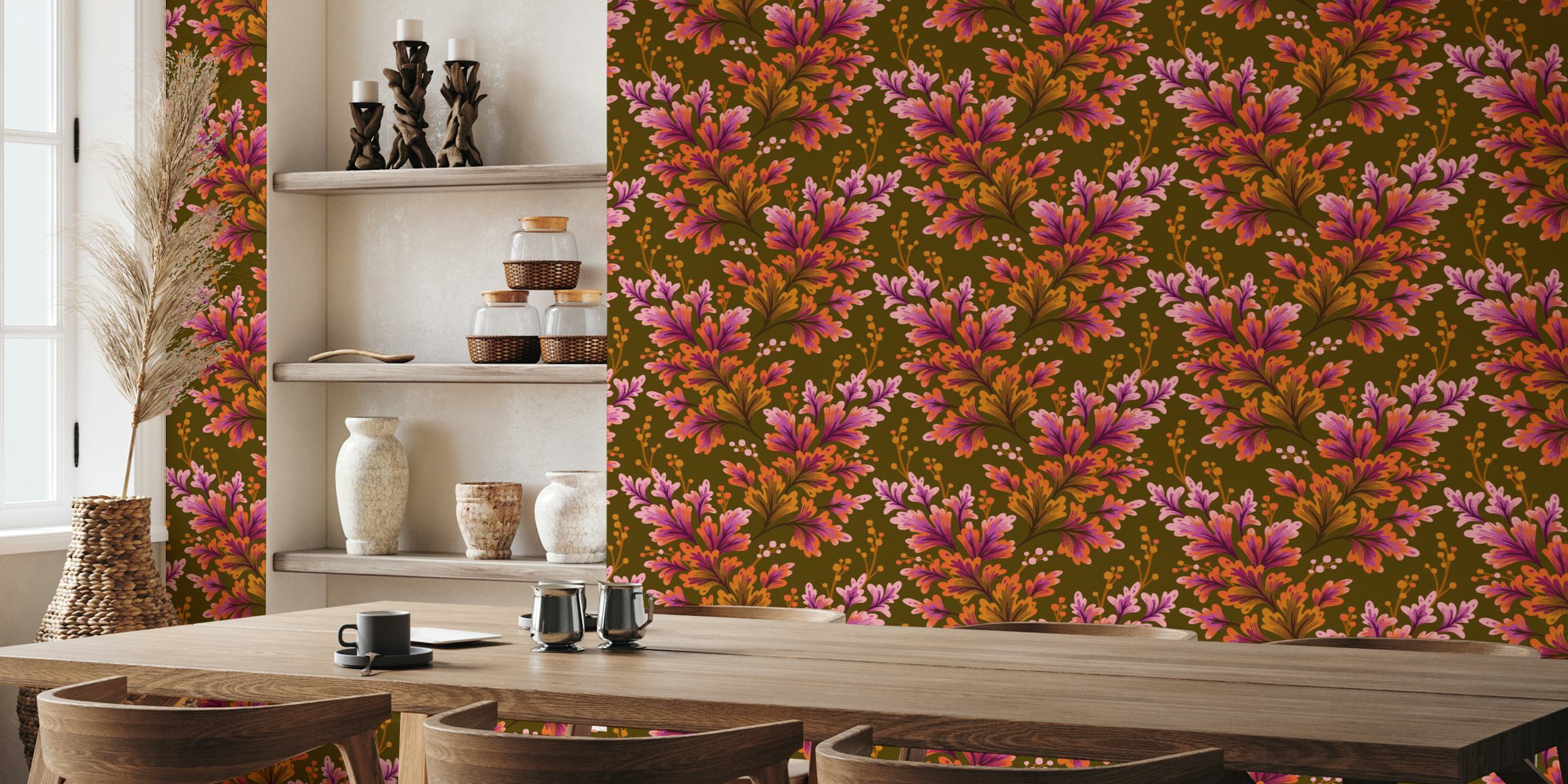 Frilled Foliage - Orange Olive ταπετσαρία σε ένα δωμάτιο