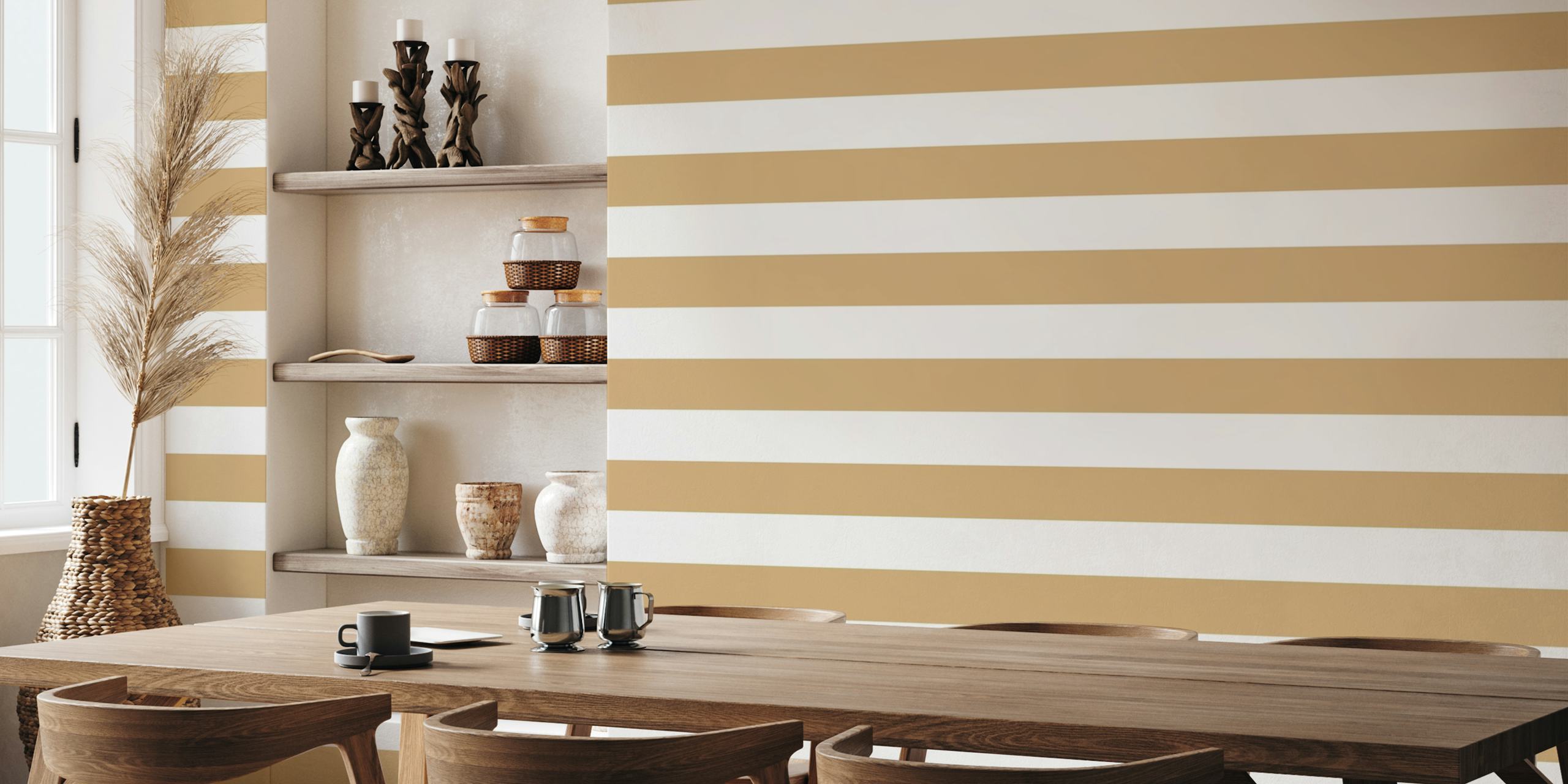 Caramel und white horizontal stripes Tapete in einem Raum