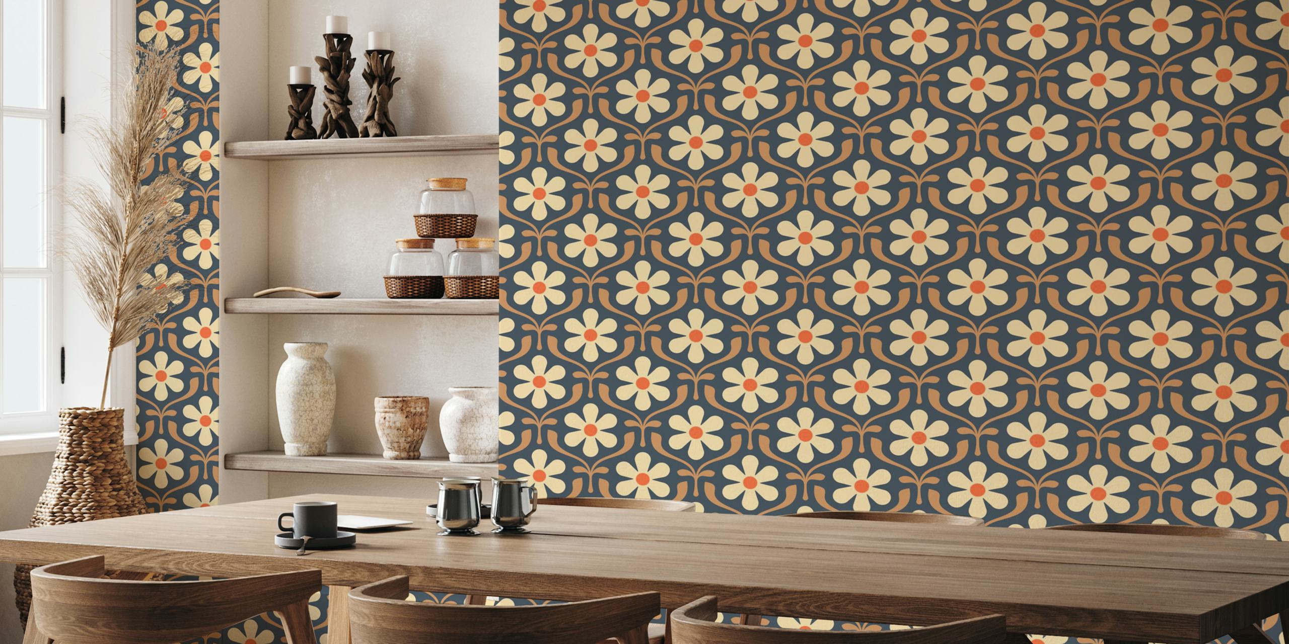 Retro Daisy Blooms wallpaper dans une pièce