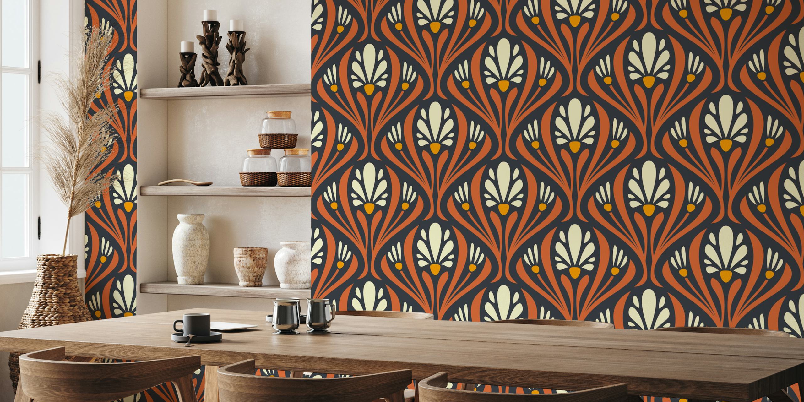 Art Nouveau Floral Wallpaper in a room