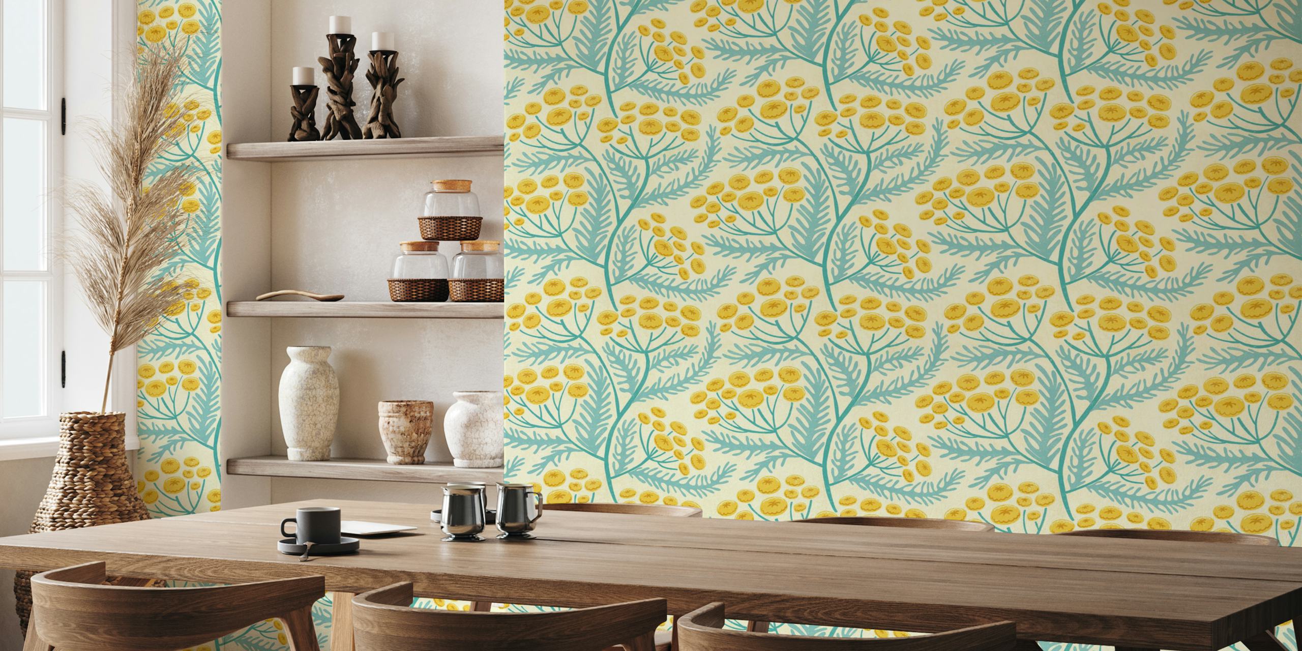 Tansy Block Print Floral Tapete in einem Raum