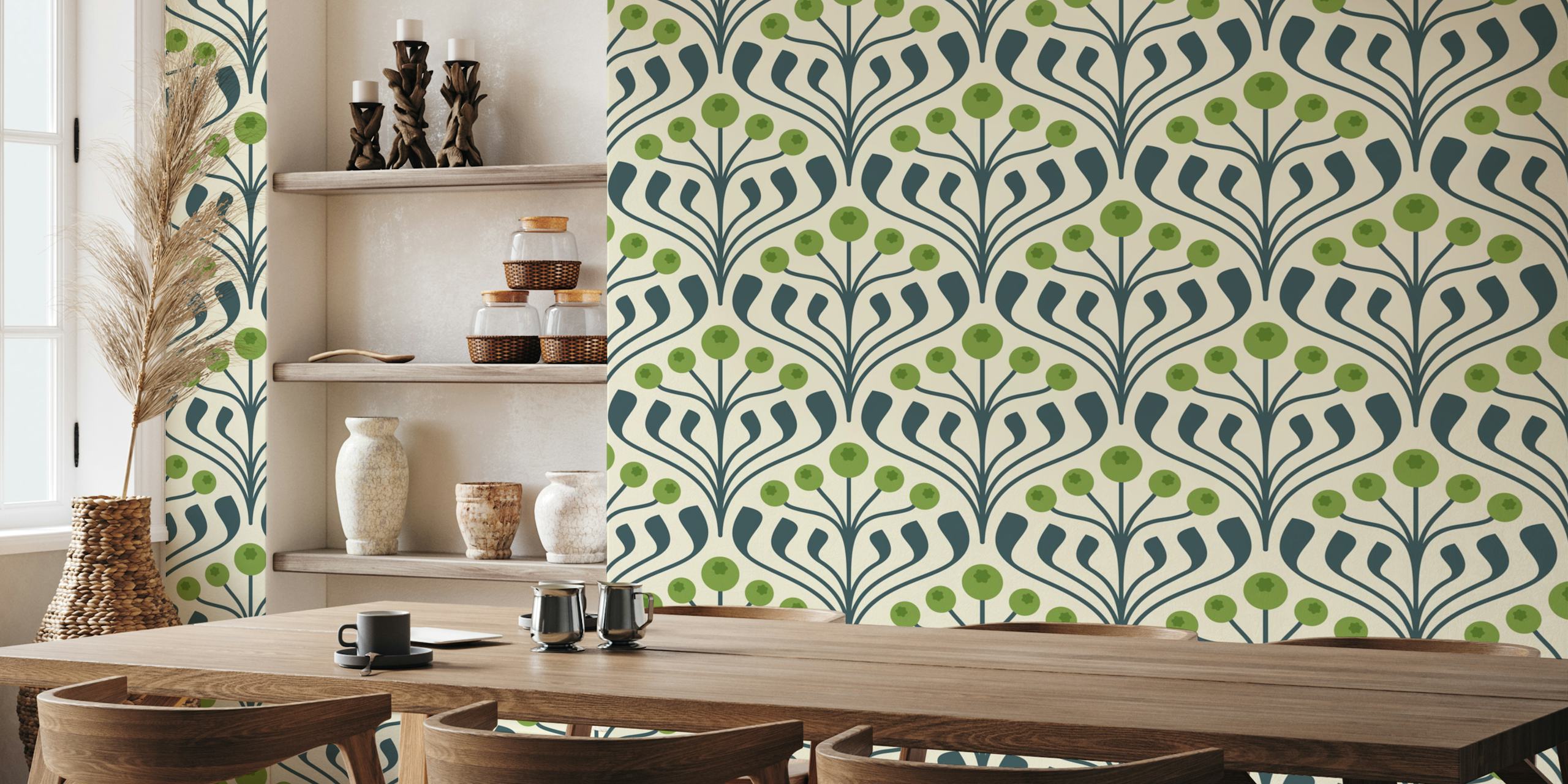 Elegant berry motif tapet i et rum
