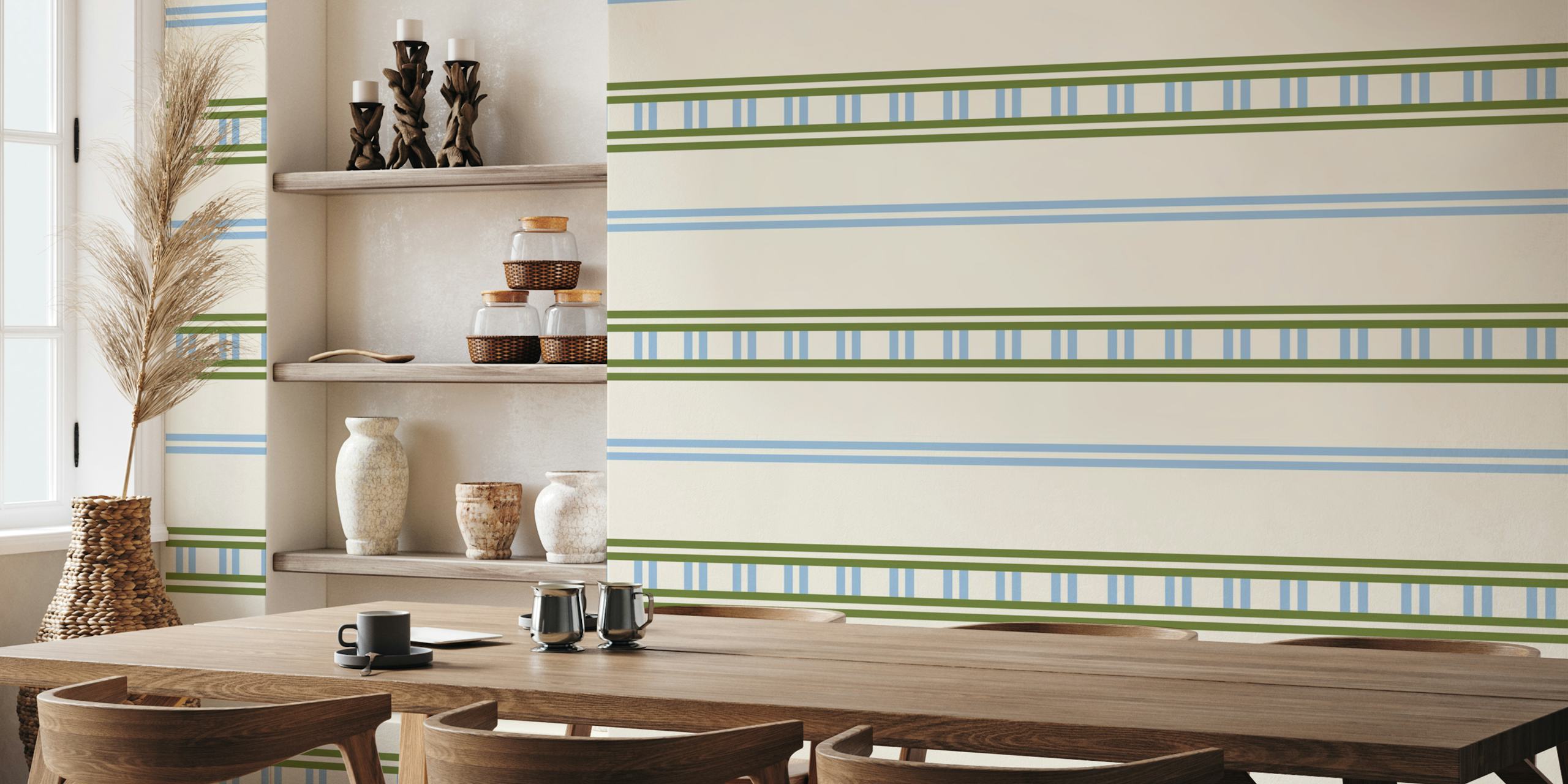 Green blue stripes wallpaper in a room