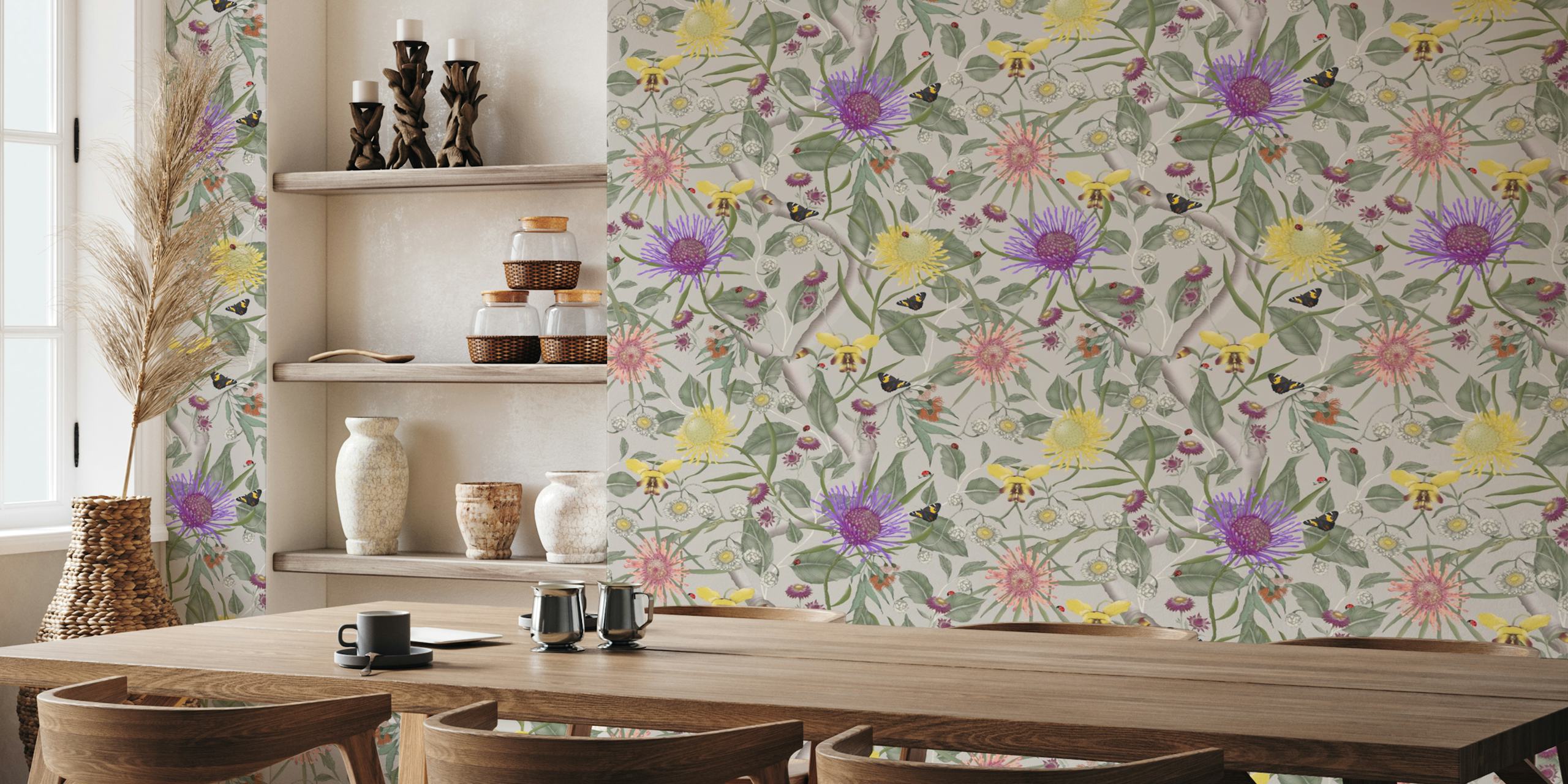 Wildflowers wallpaper en un entorno de habitación