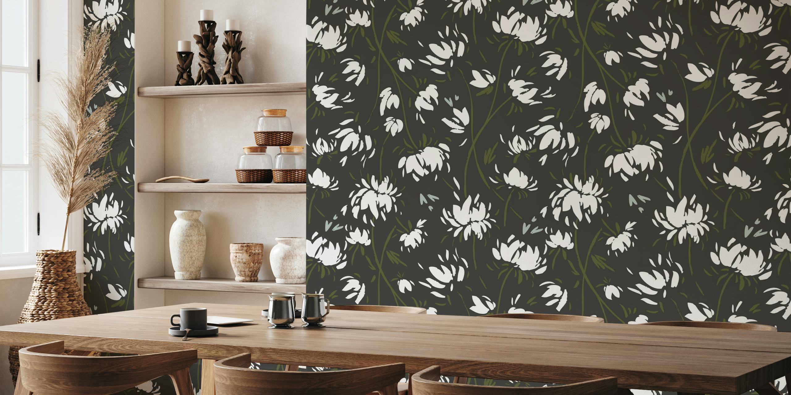 Vintage Floral Vines Black ταπετσαρία