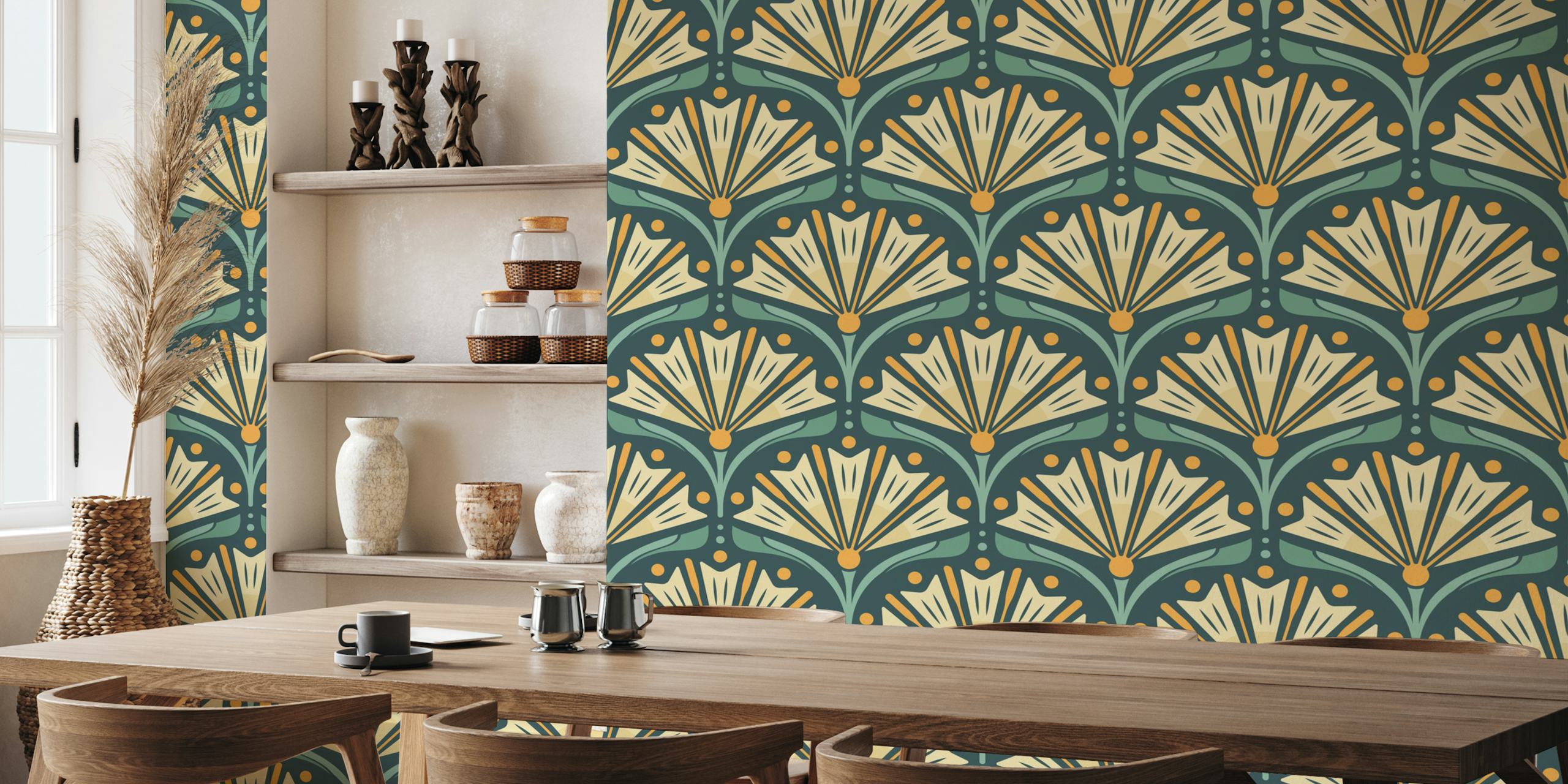 Art Deco Daisy wallpaper i et stilfuldt rum