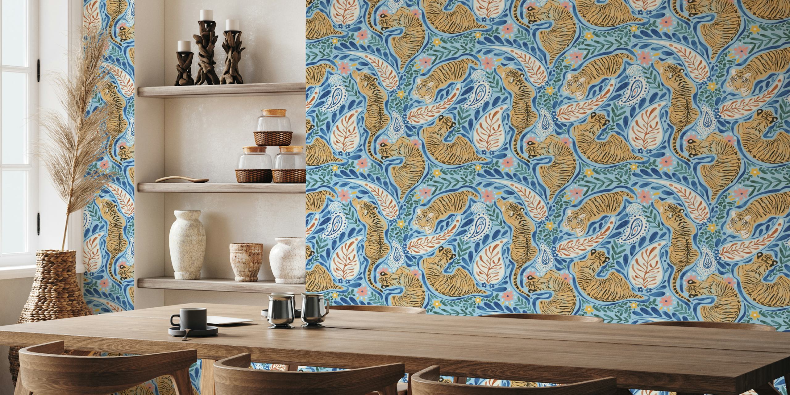 Papel pintado Botanical Tiger Serenade en una habitación