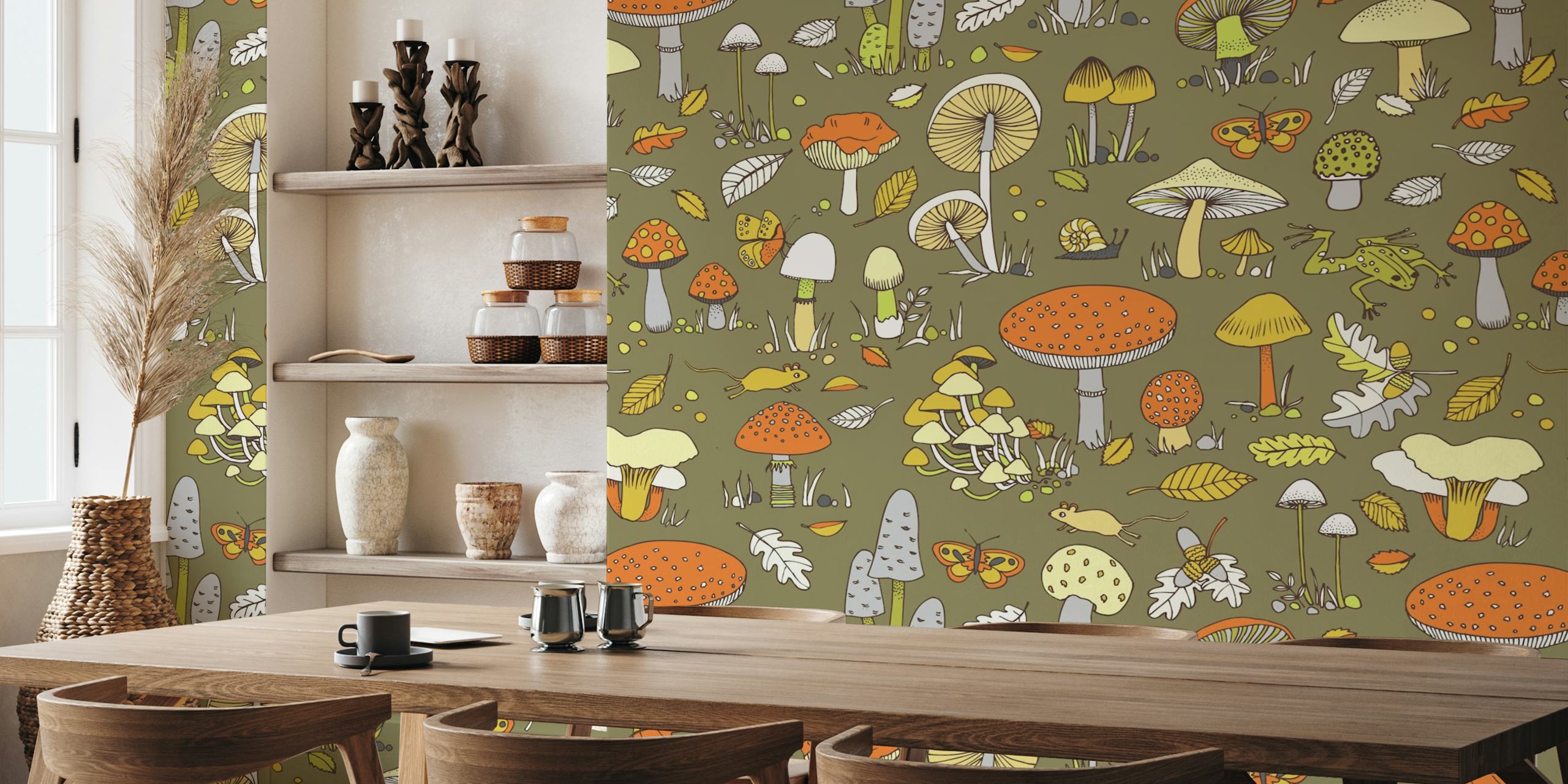 70s Mushrooms Retro Wallpaper in Room