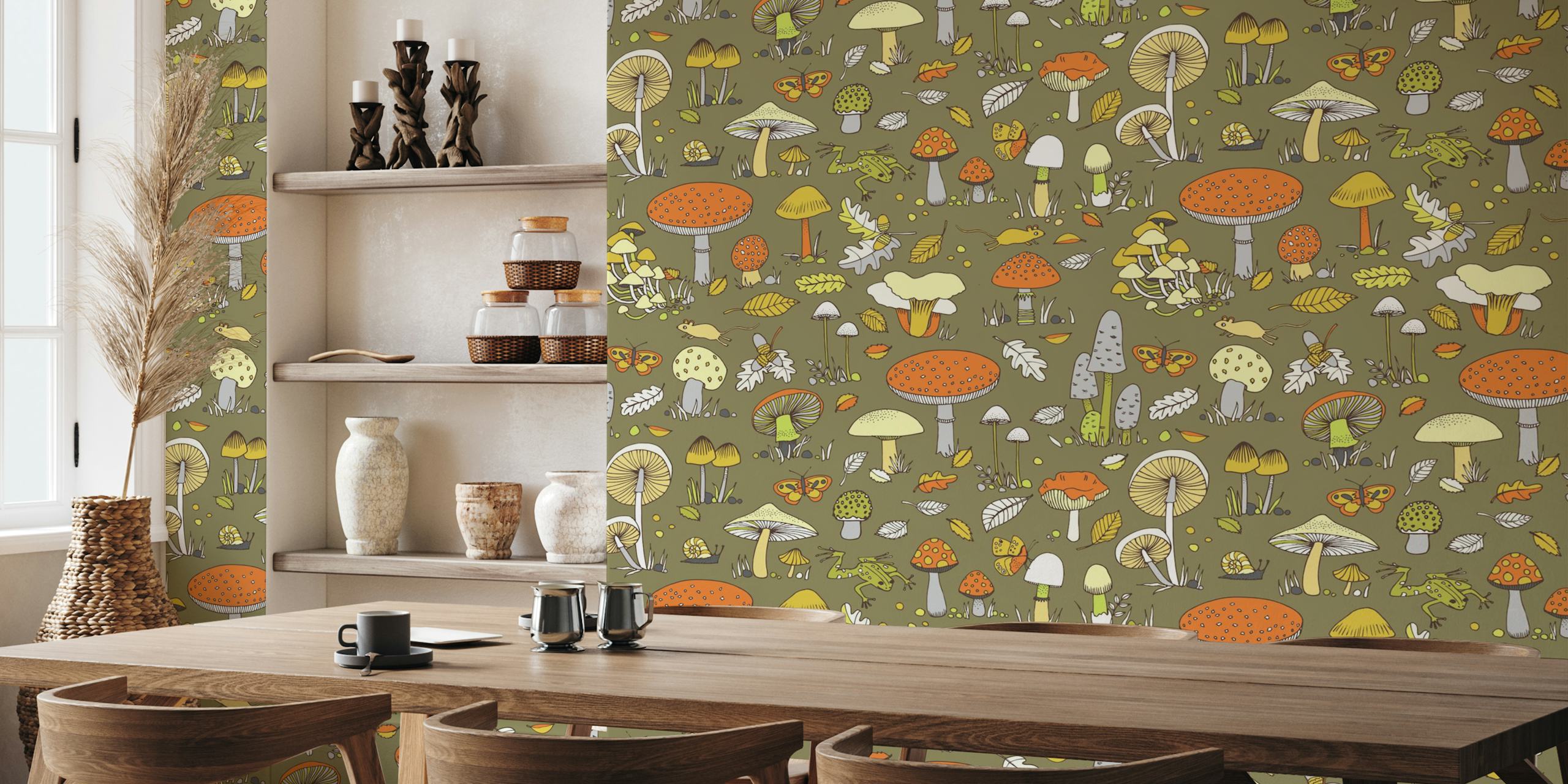 70s mushrooms wallpaper in a living room setting