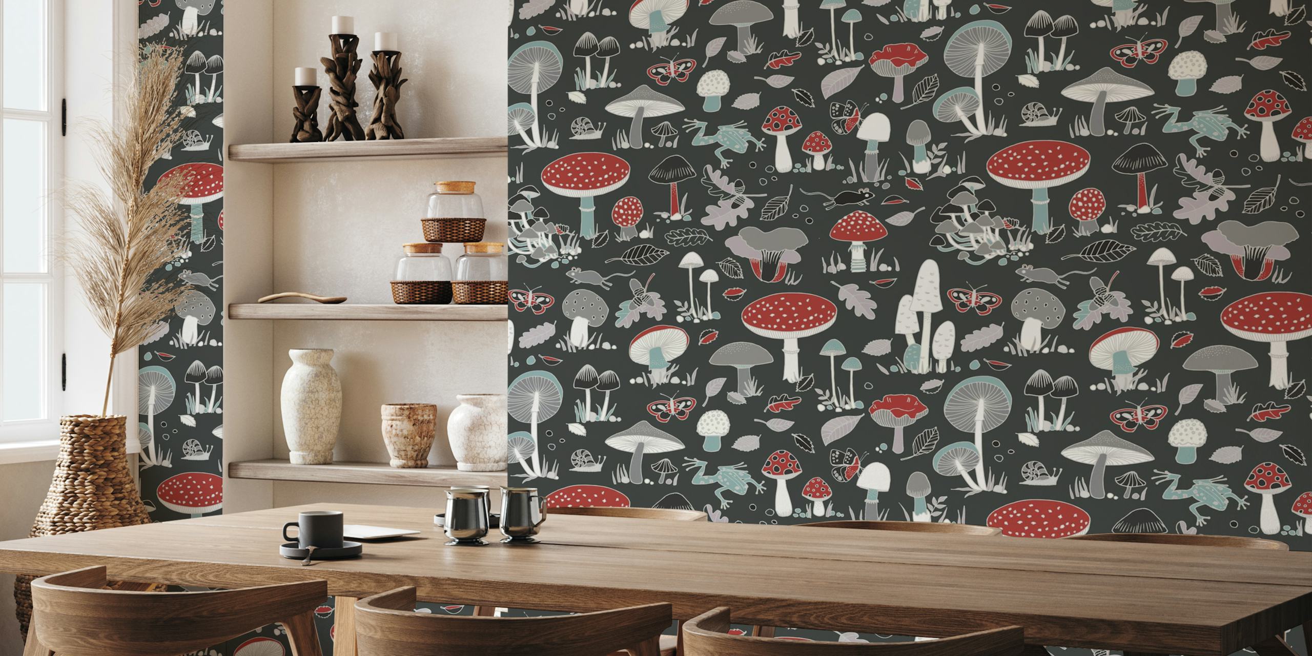 70s Mushrooms wallpaper in a modern room