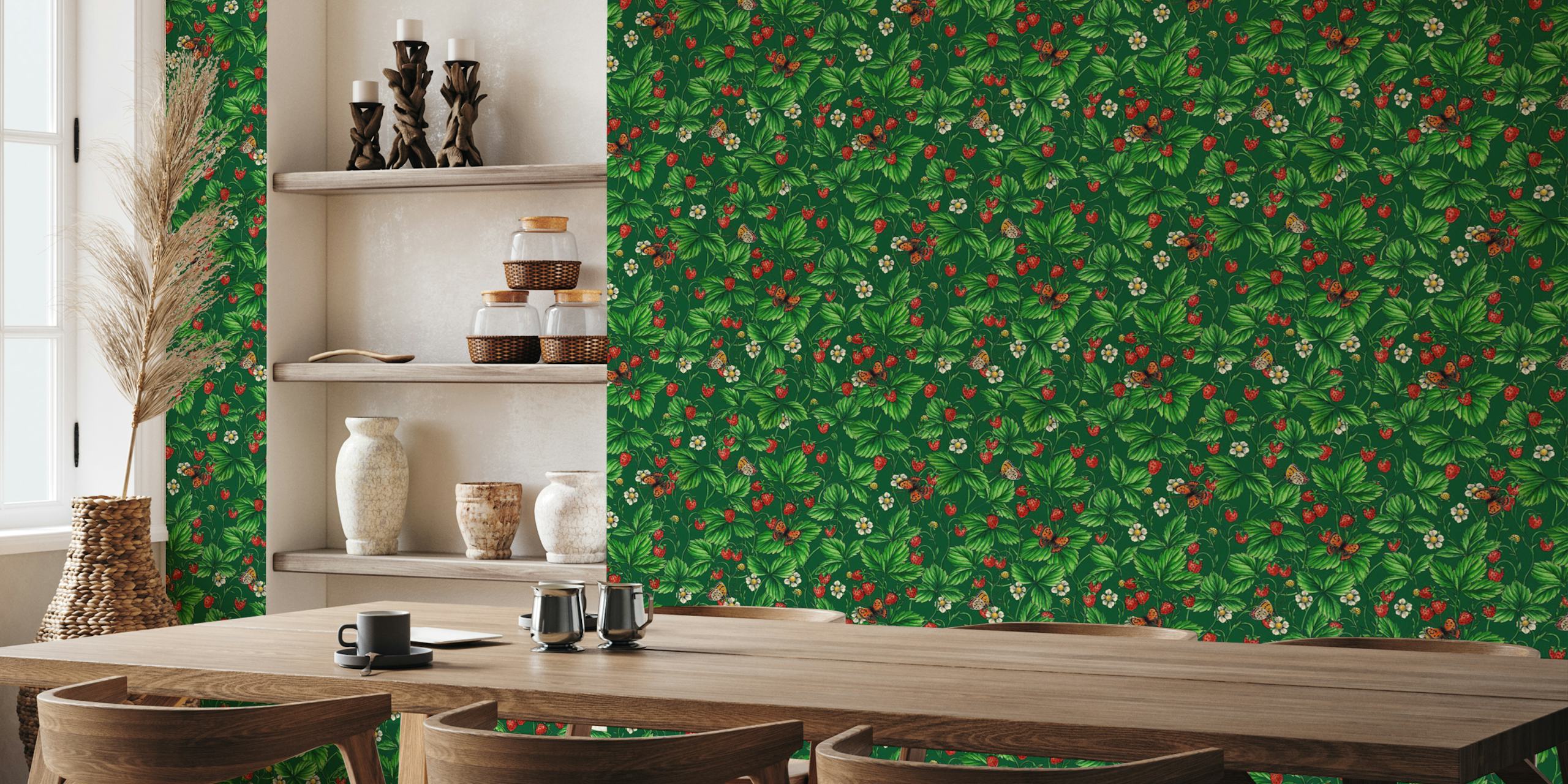 Wild strawberries wallpaper em um quarto