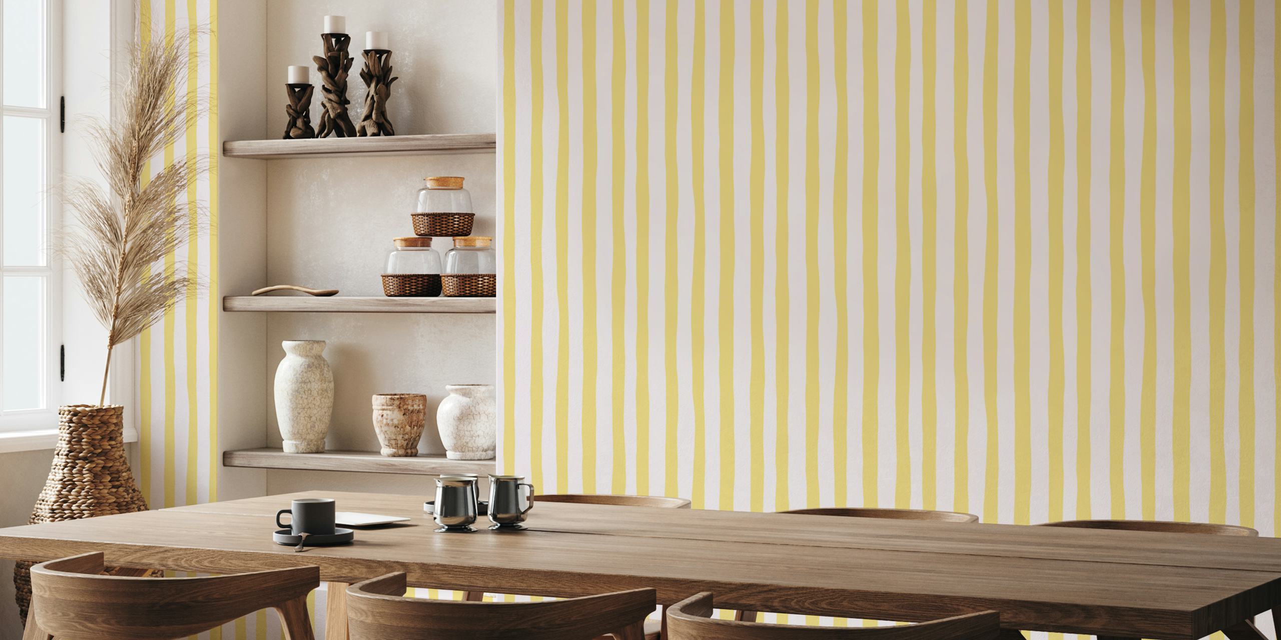 Lemon and White Painterly Stripes tapet i rummet