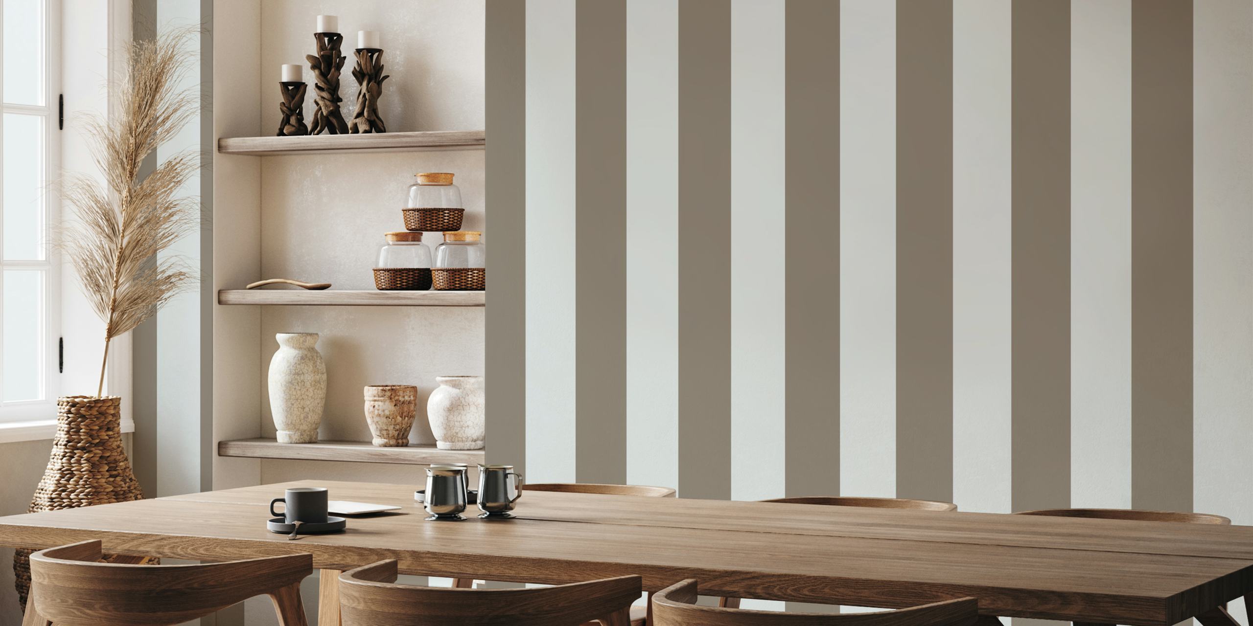 Cabincore Brownish Gray Stripes tapet i et rom