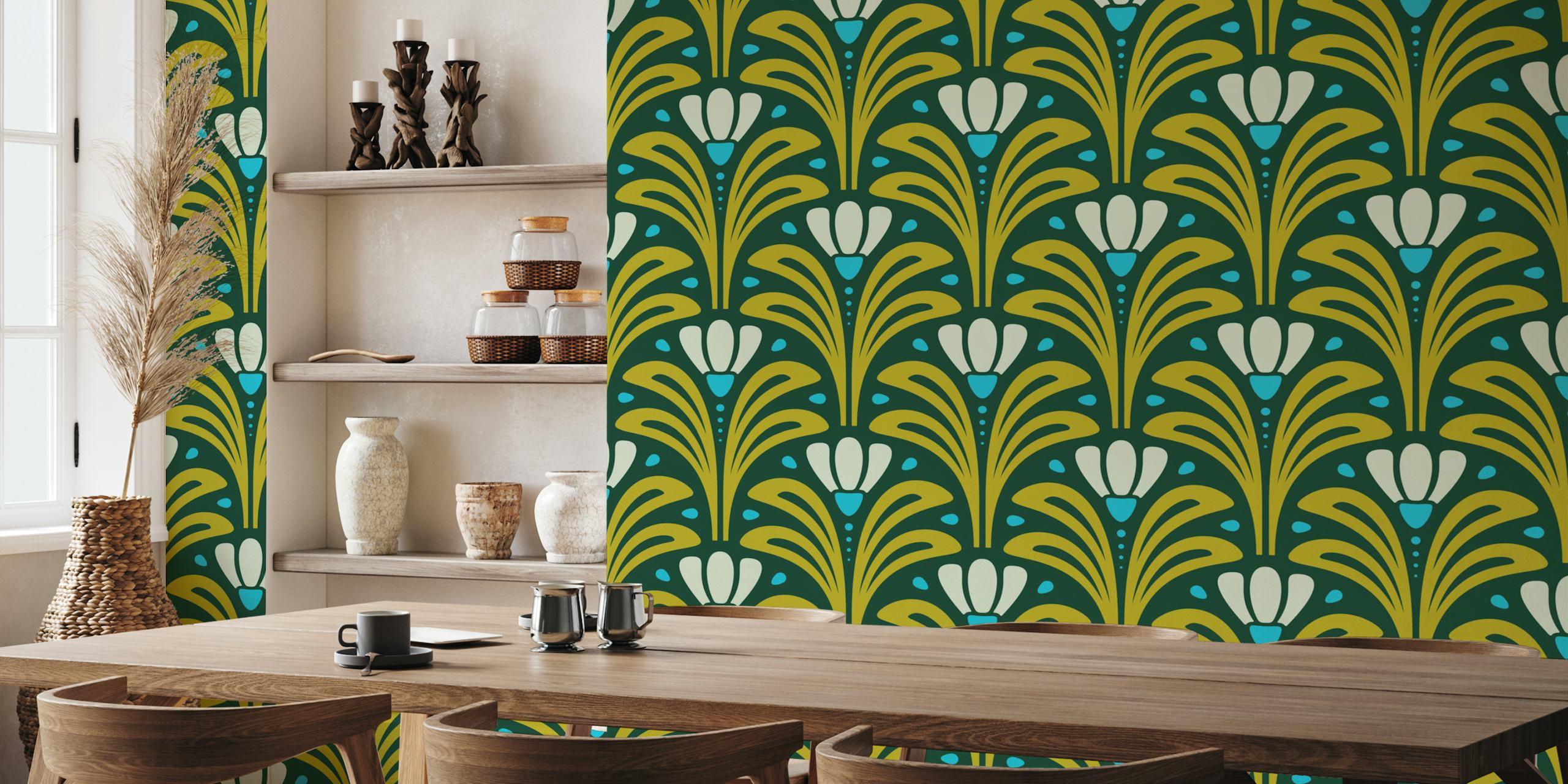 Mid-Century Blossoms wallpaper in a room