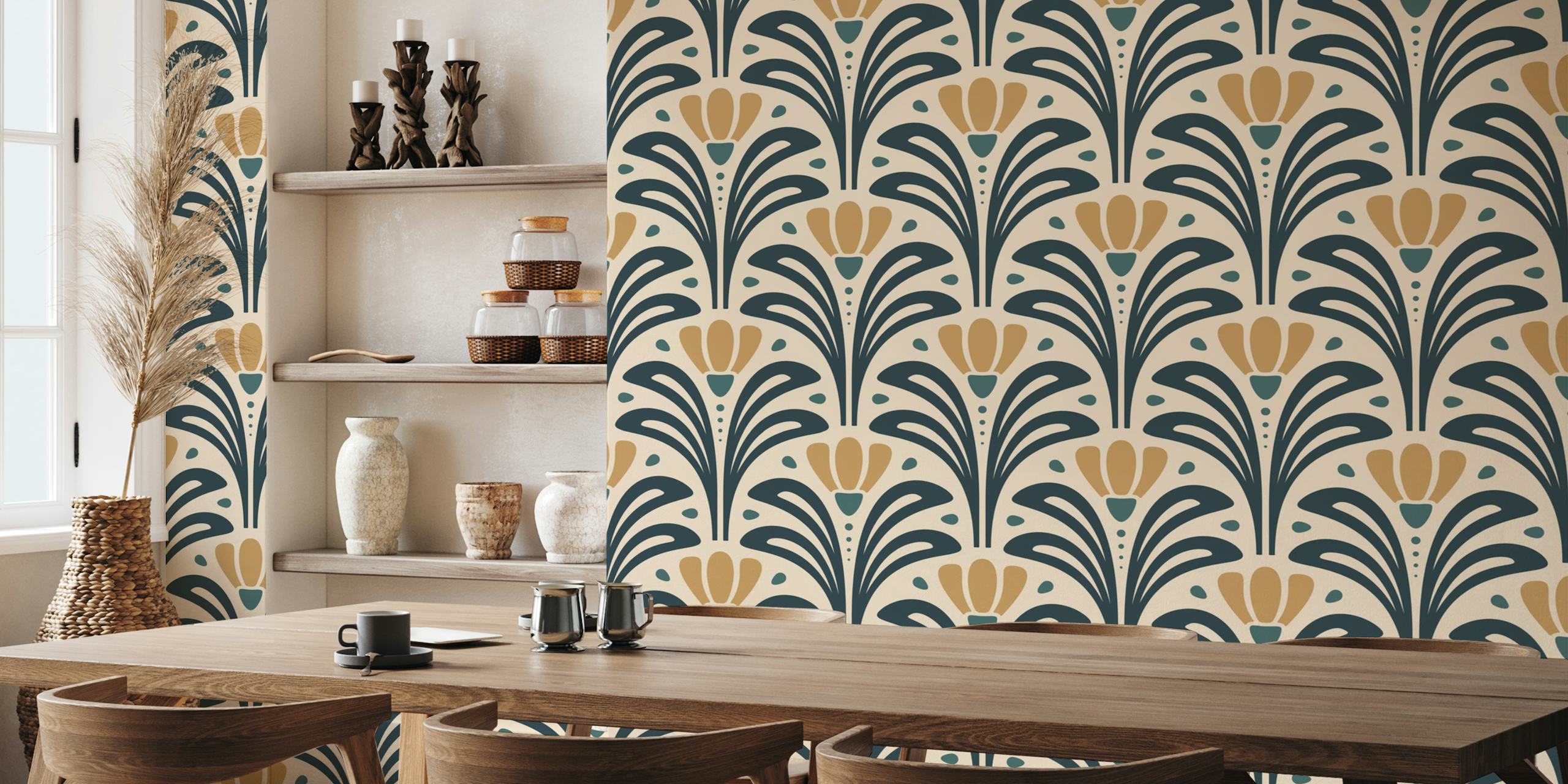 Mid-Century Blossoms wallpaper in a room