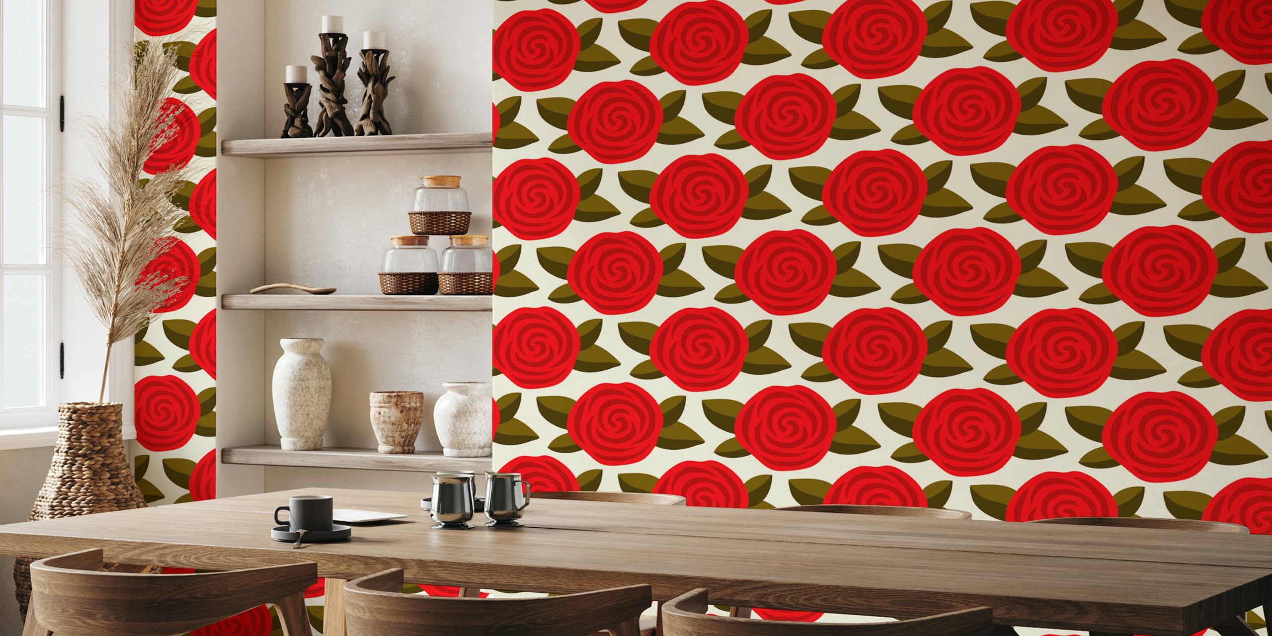 Mørkerøde roser på beige tapetdesign