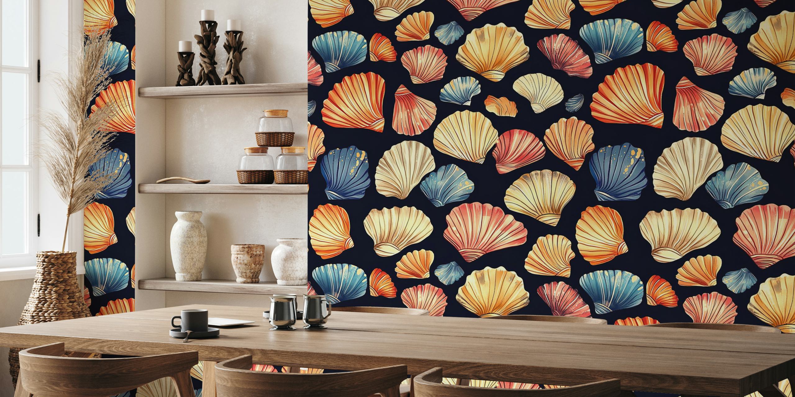 Shells over Dark wallpaper in a stylish room