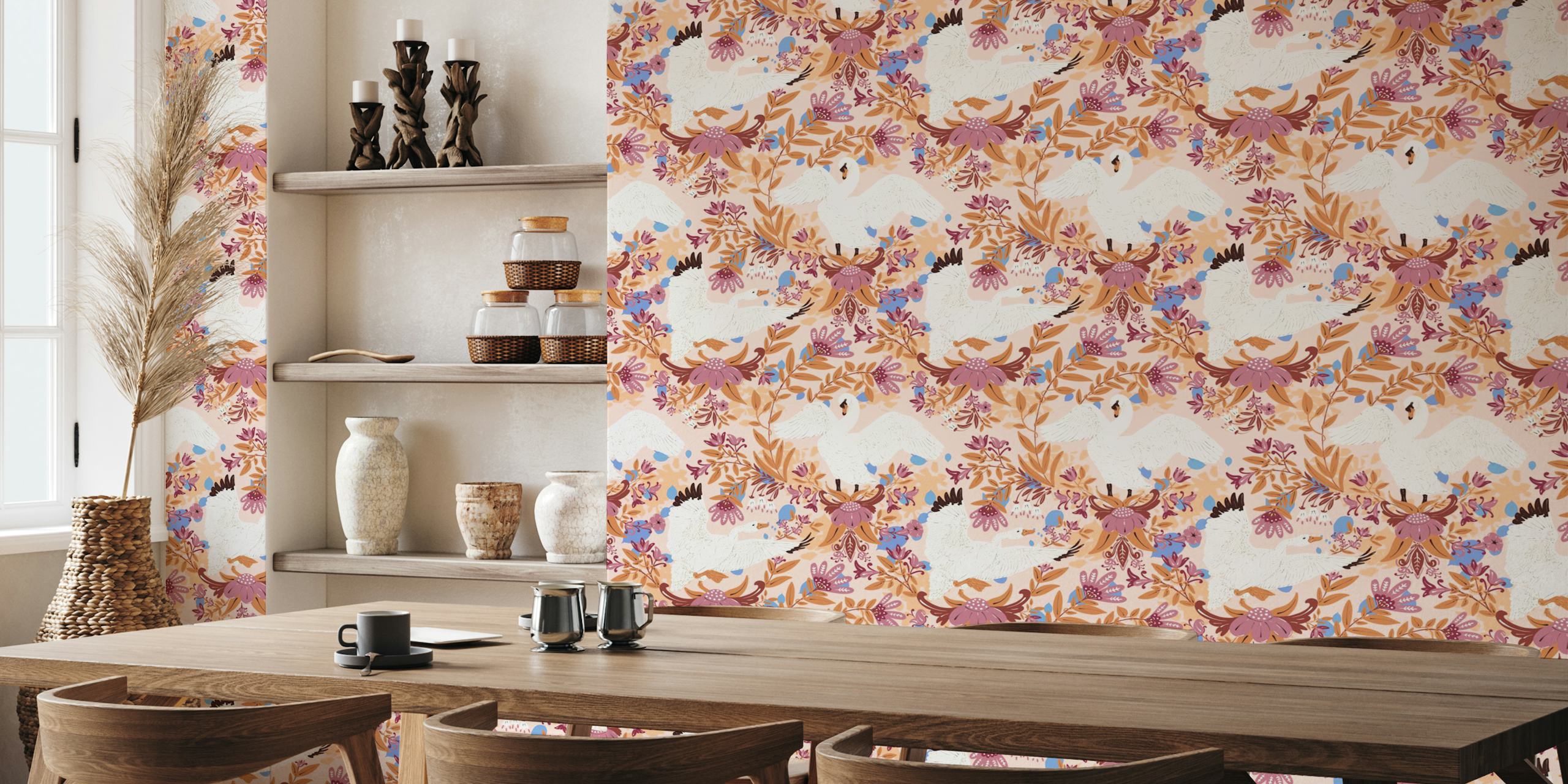 Tapeta Graceful Swans in Bloom w pokoju