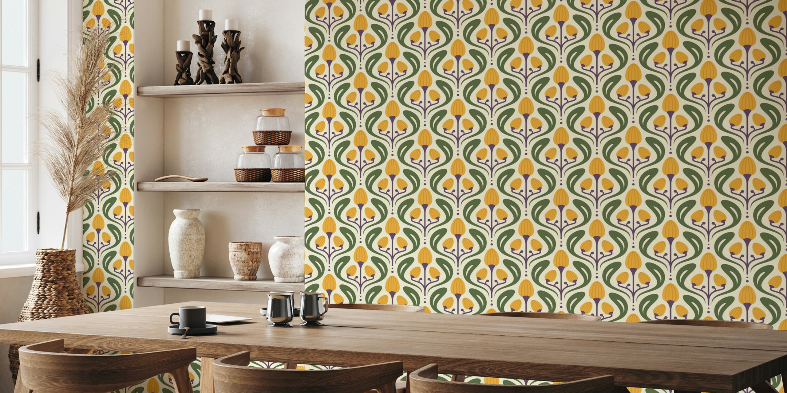 Artistic nature blooms wallpaper in a room