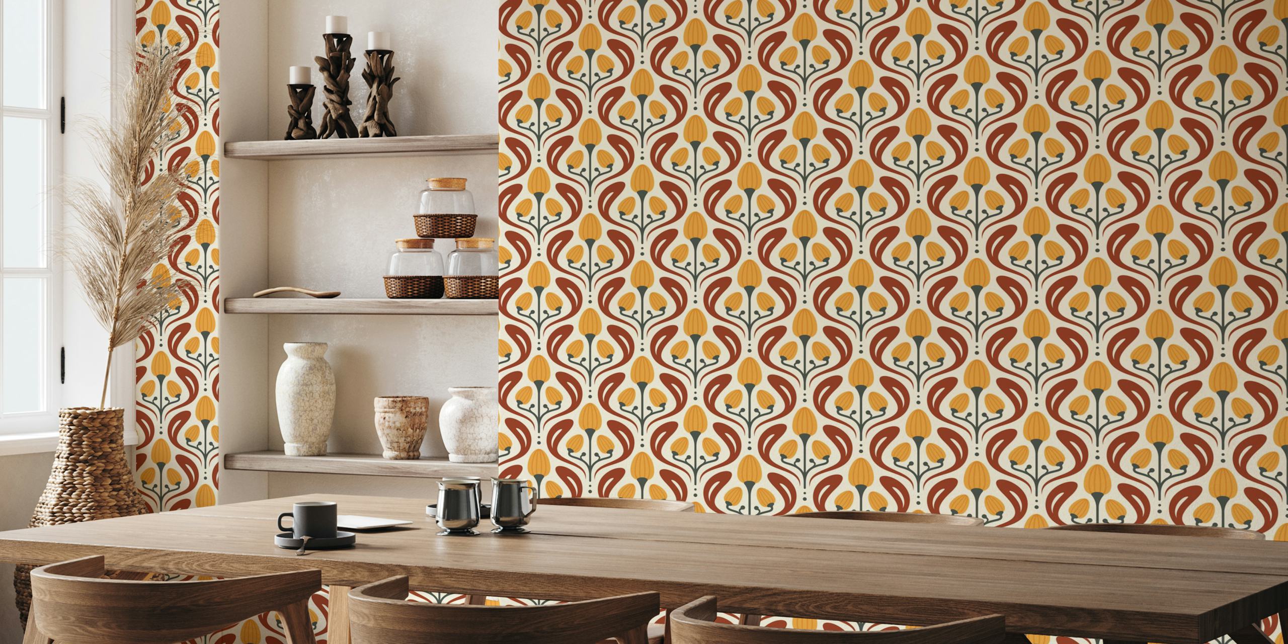Papier peint floral artistique dans un cadre de chambre