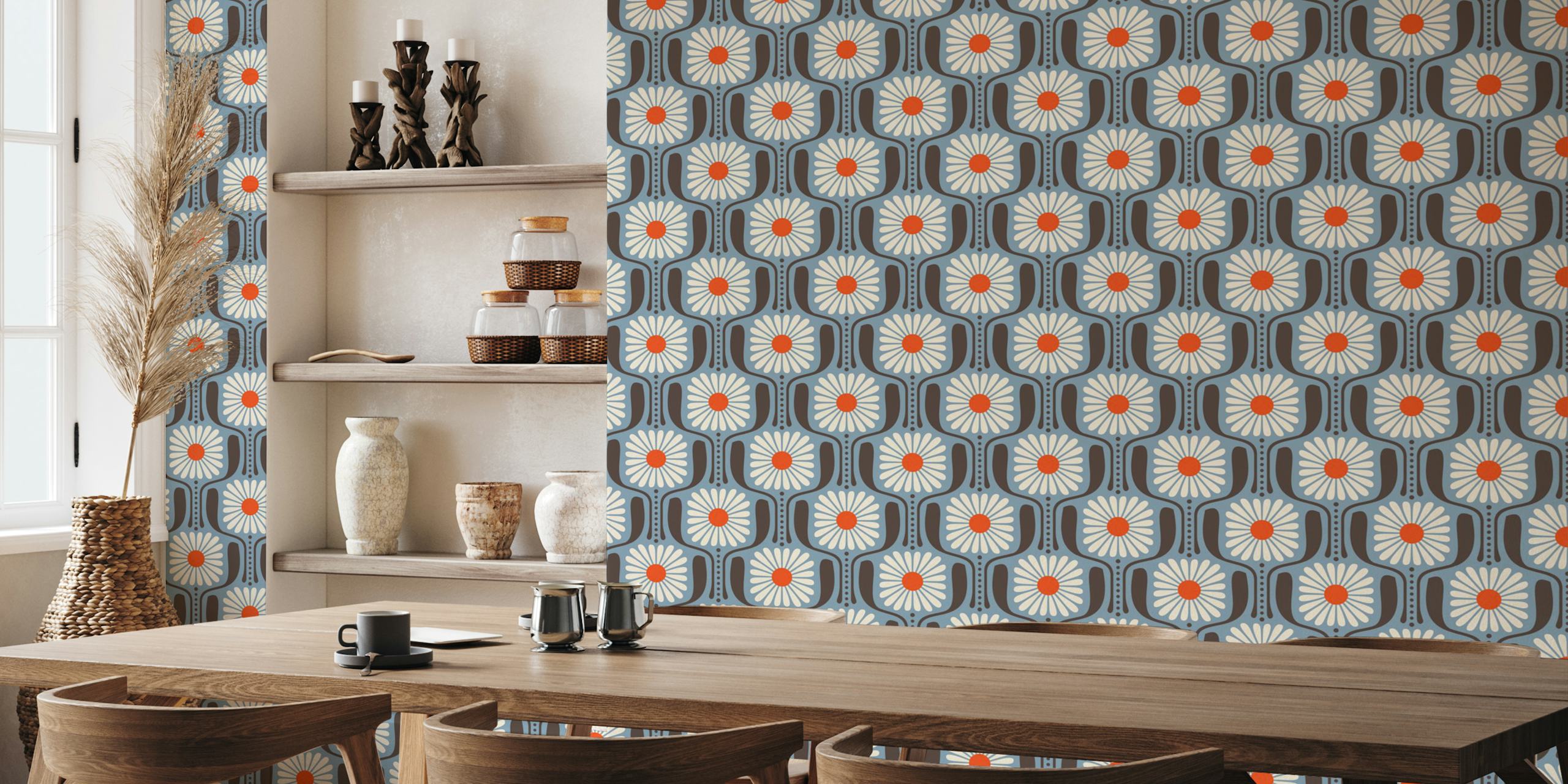 Timeless Daisy Art in Blue wallpaper in a room