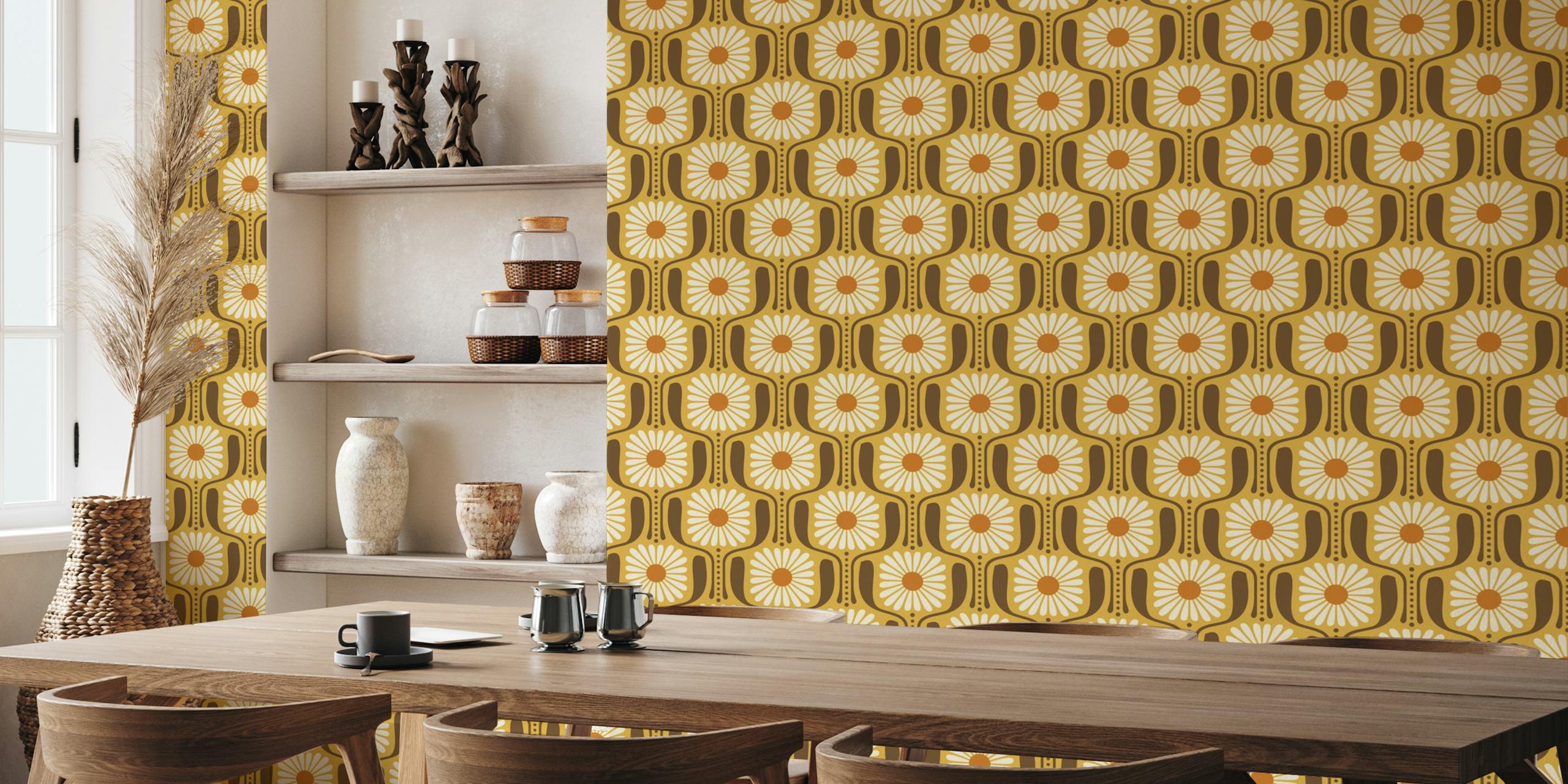 Timeless Daisy Art in Yellow wallpaper in a room
