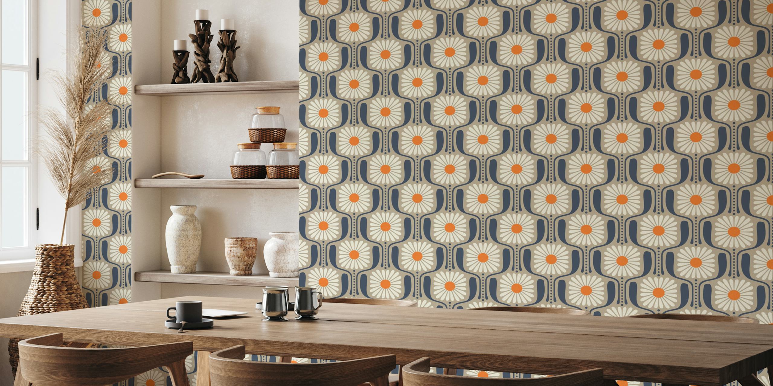Timeless Daisy Art in Beige wallpaper in a room