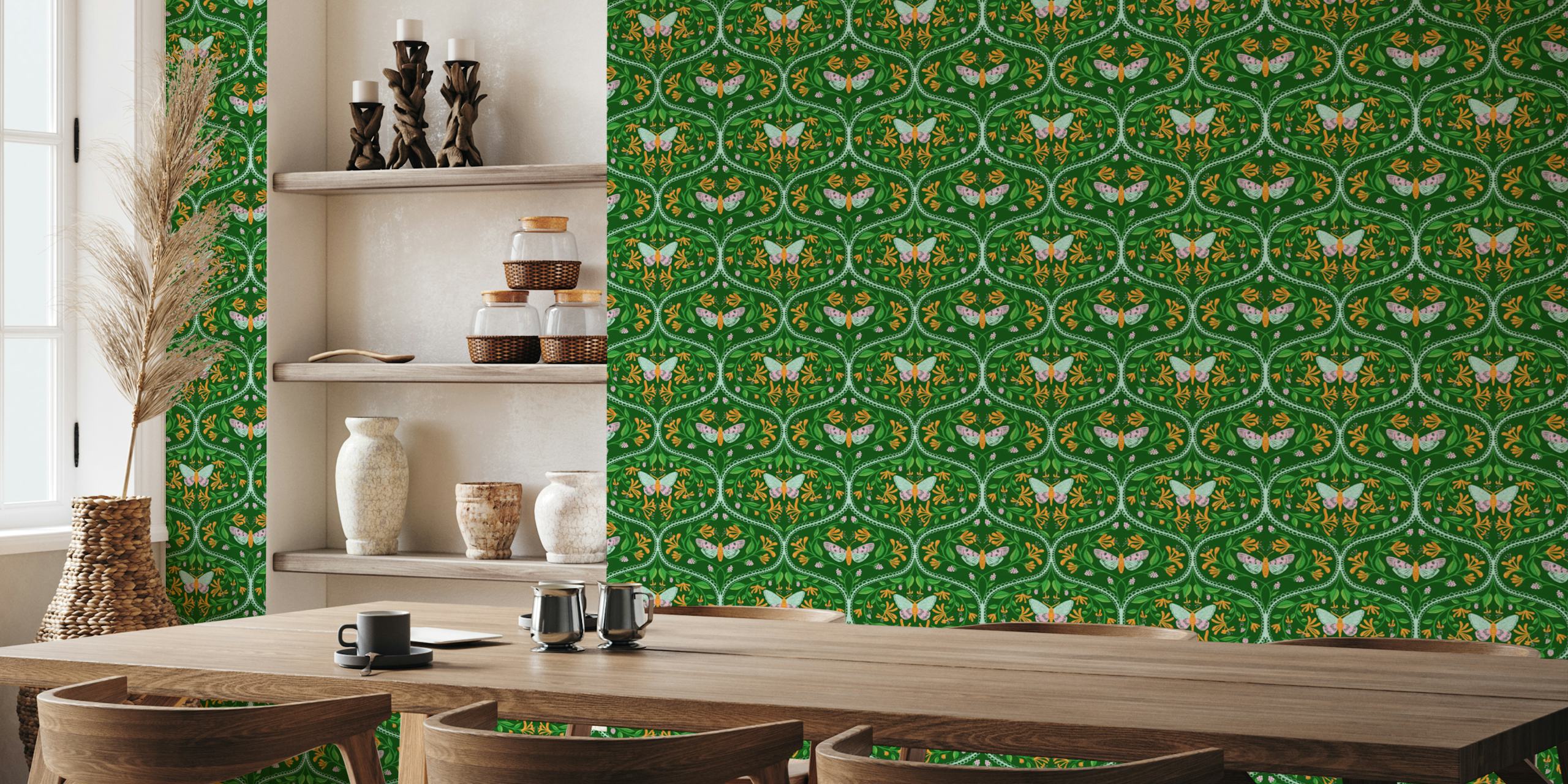 Botanical Moth Bliss wallpaper in a room