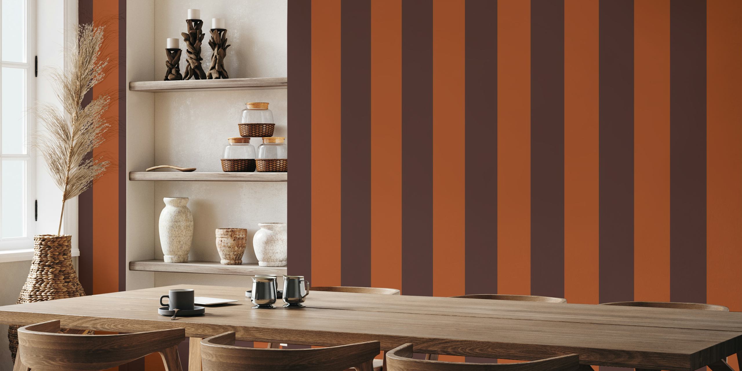 Cabincore Rustic Brown Stripes Tapete in einem Raum