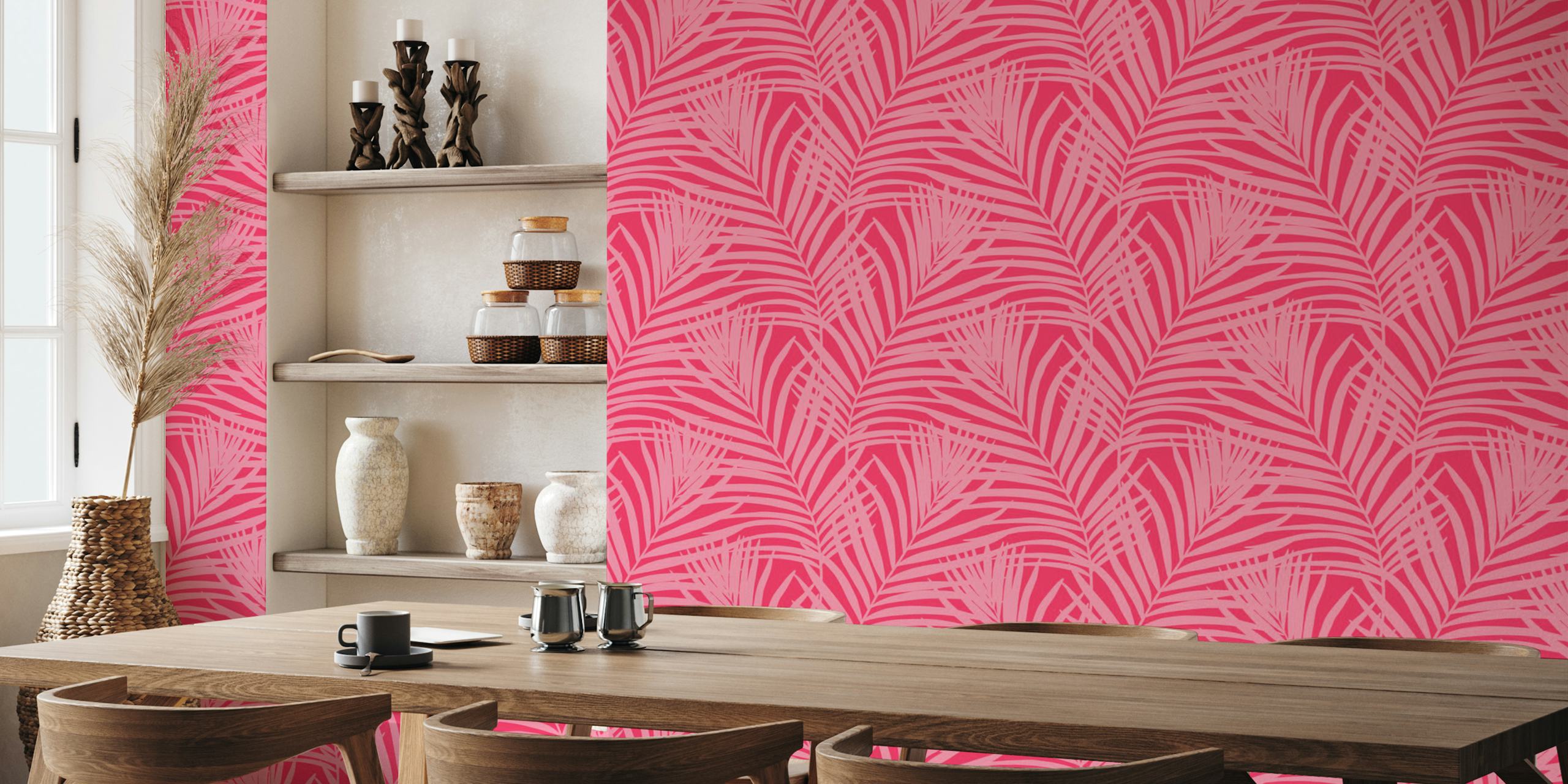 Papel pintado Coastal Palm Leaves en Pink Cyclamen
