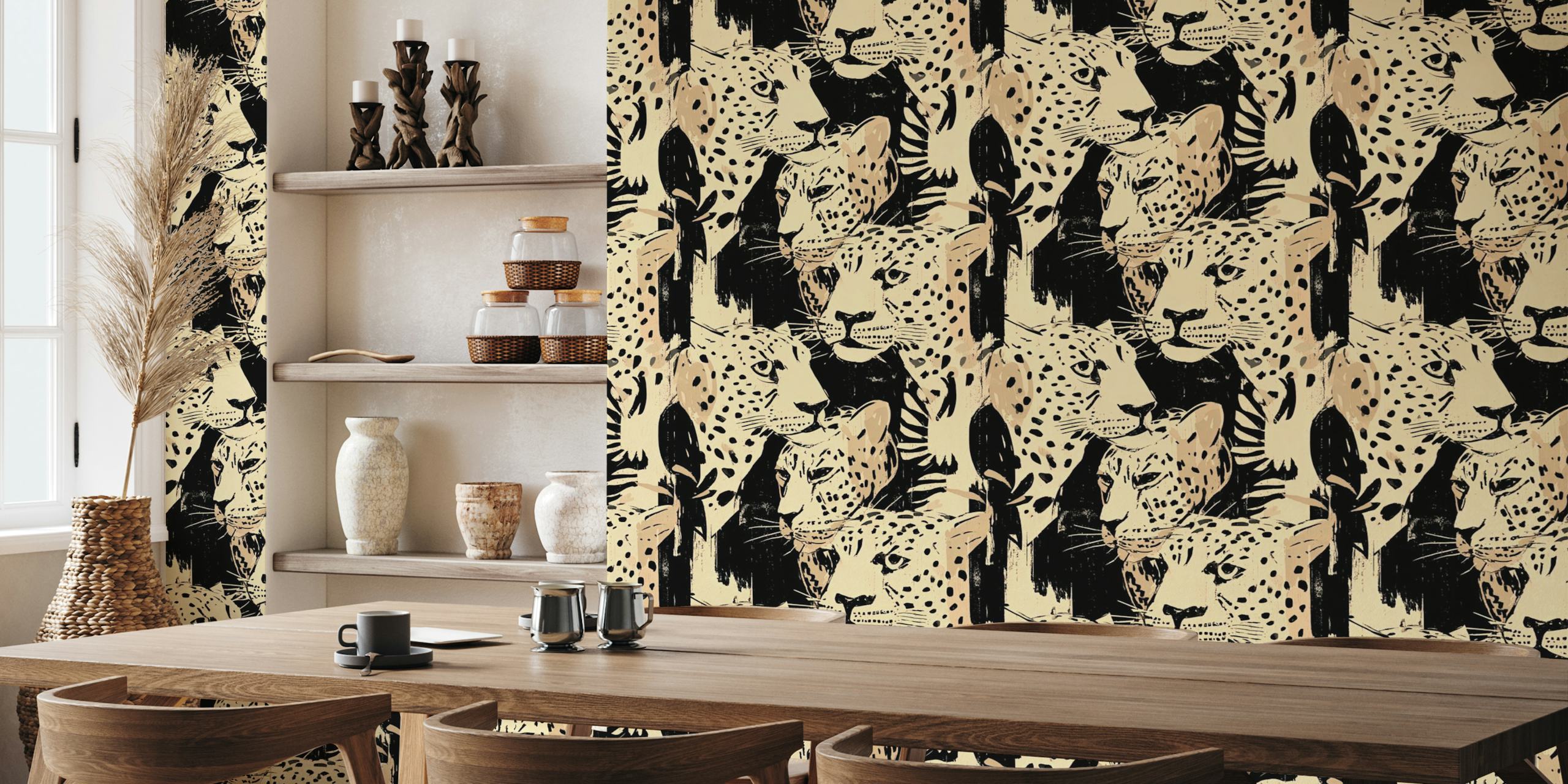 Tiger faces with black and beige patterns wall mural