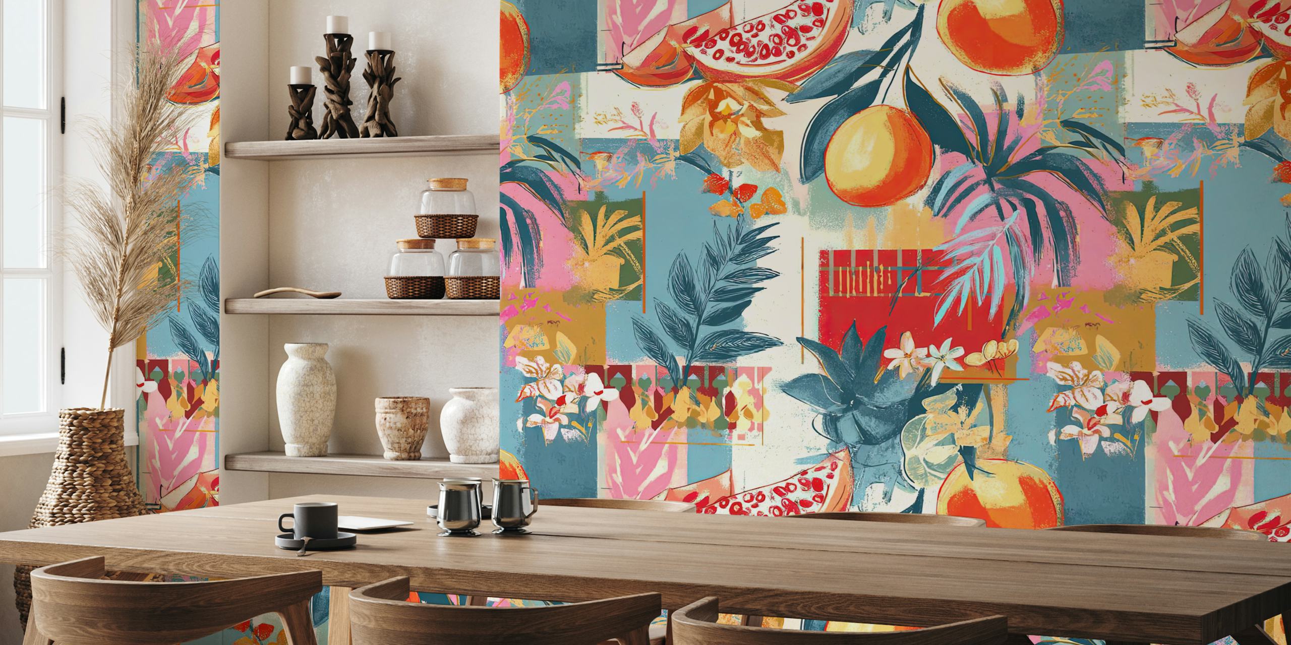 Χρωματιστή ταπετσαρία Painting Collages σε ένα δωμάτιο