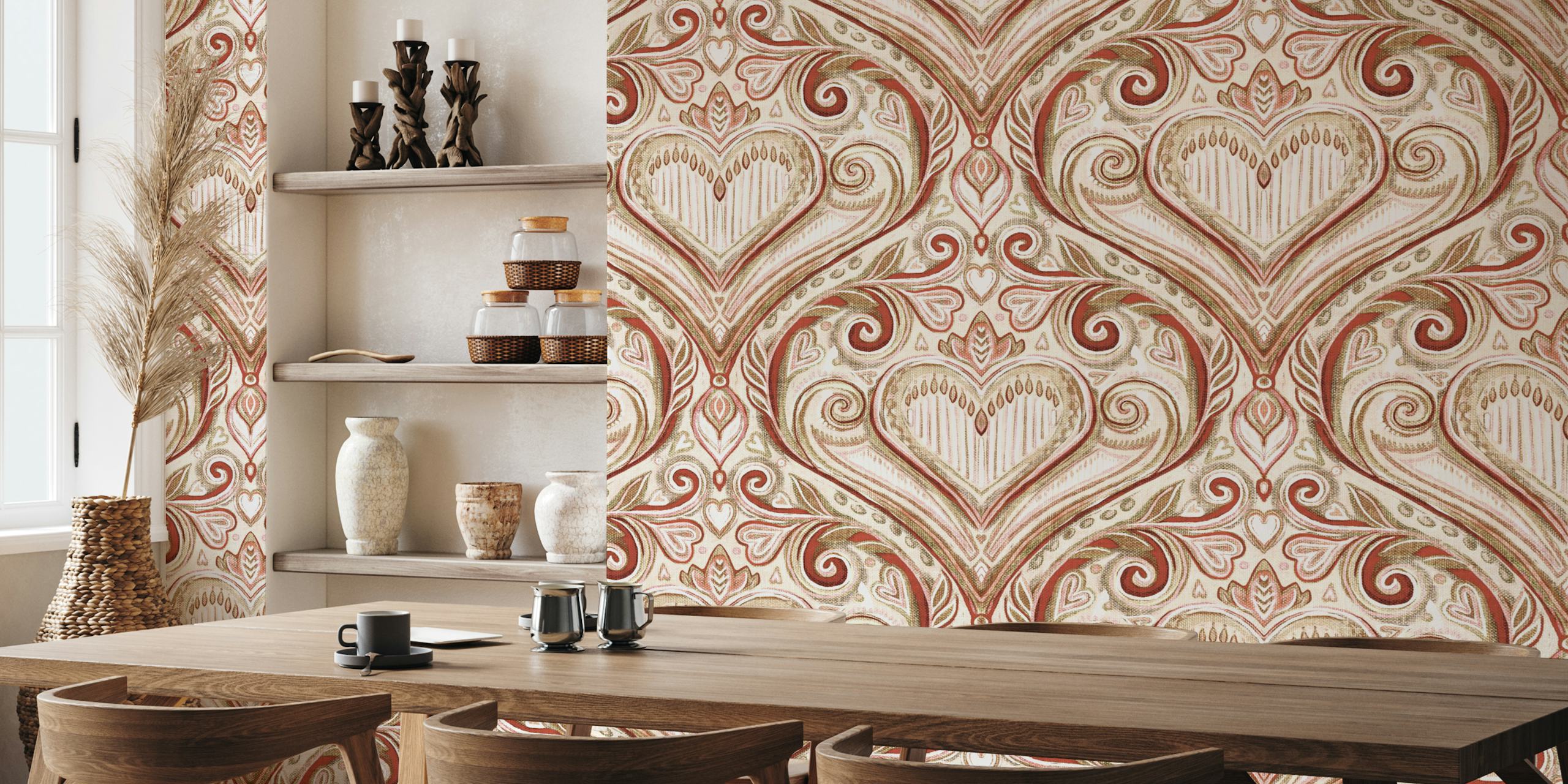 Tapeta Antique Heart Damask Design v místnosti