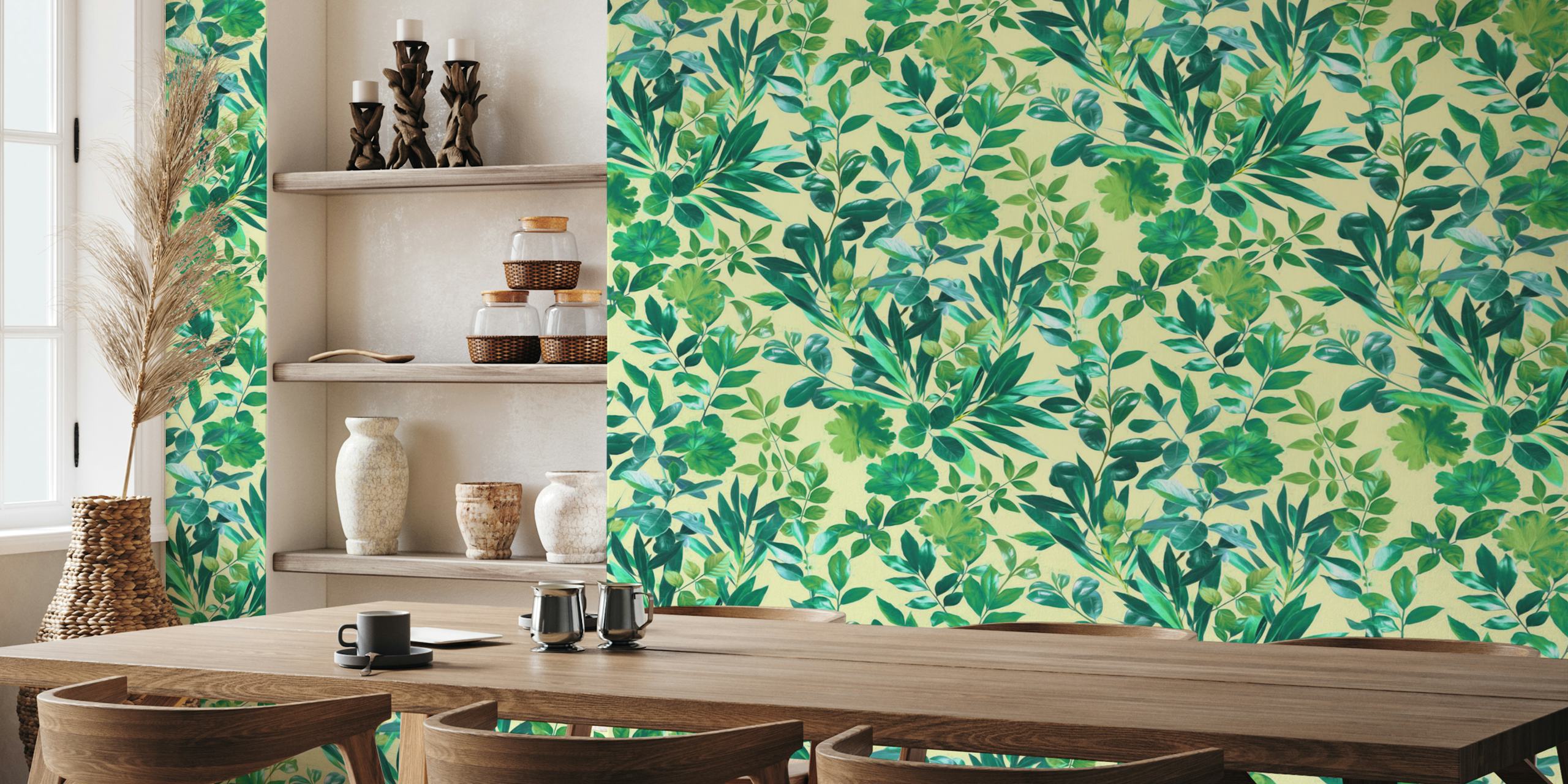 Lime and Emerald Botanical Garden wallpaper in a room