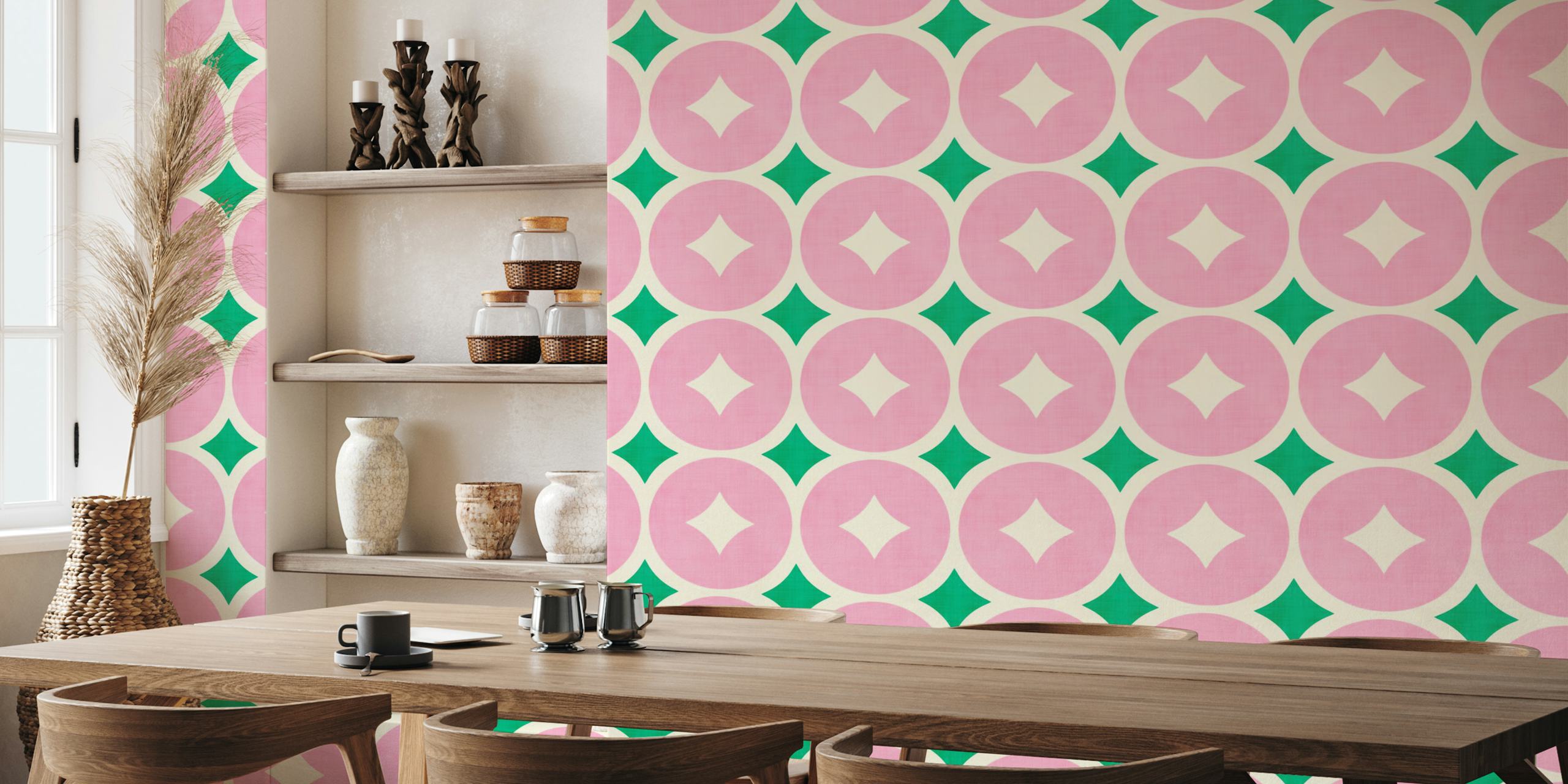 Γεωμετρικό σχέδιο ταπετσαρίας Retro Pink και Green